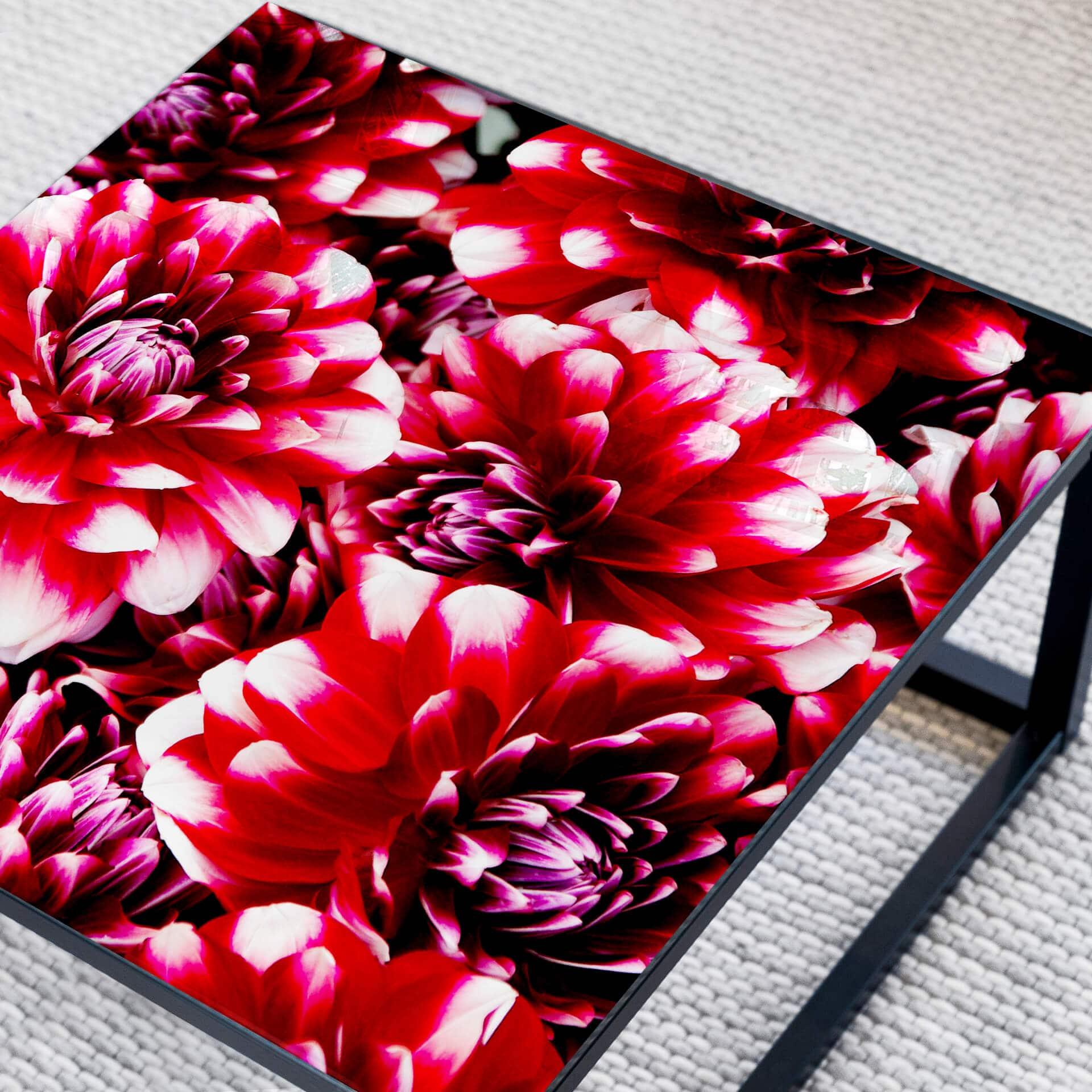 Plateau de table en verre - Floraison rouge - Carré - 60x60 cm