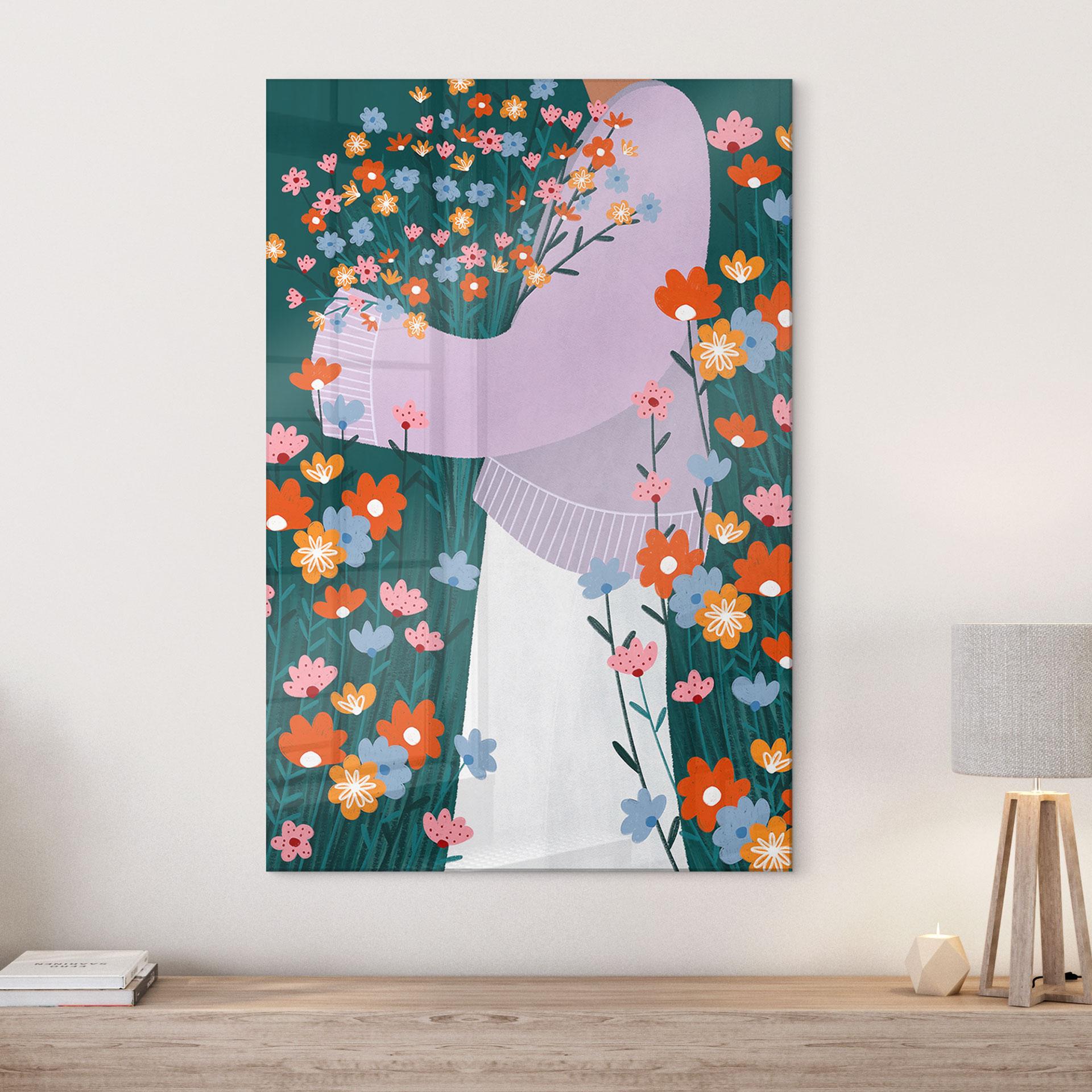 Akrylbillede Kvinde i en farverig blomsterhave - Müller