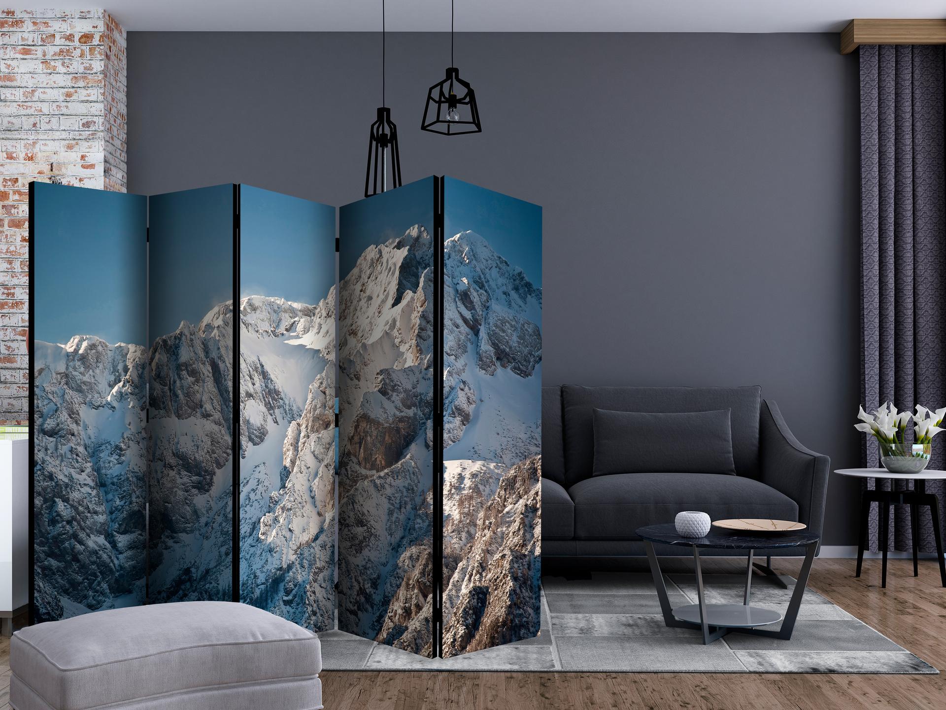 Kamerscherm - Winter in de Alpen , 5-delig - 225x172 cm