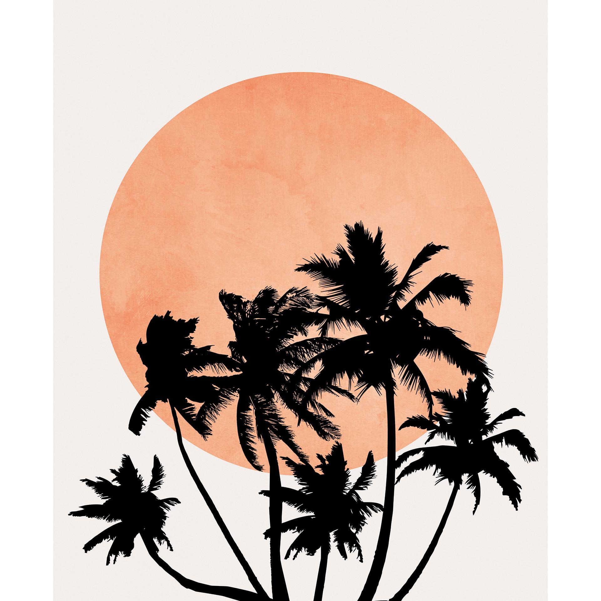 Fotobehang Palmbomen voor de oranje zon - Kubistika