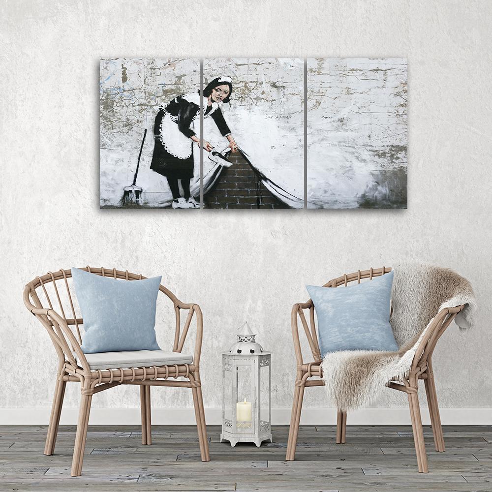 3 stykke lærredstryk, Banksy Maid Street Art