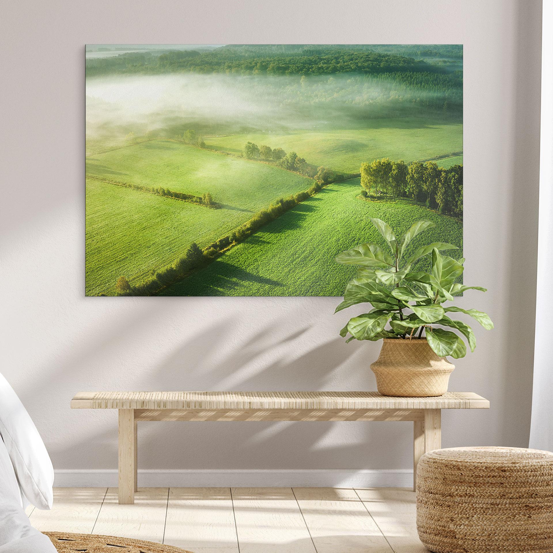 Wandbild Idyllische Felder im Nebel - Keller - Alu-Dibond