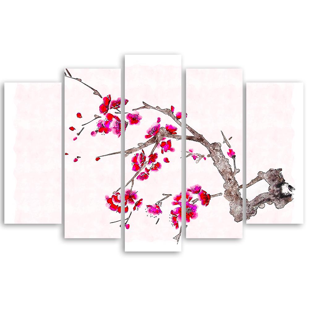 5 stykke lærredsprint Cherry Blossom Japan Nature