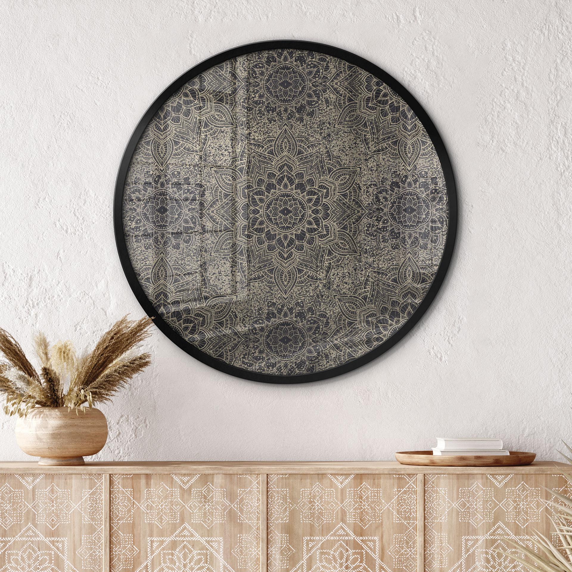 Plakat Mandala Boho Antik Guld - Blomsterdekoration - Rund