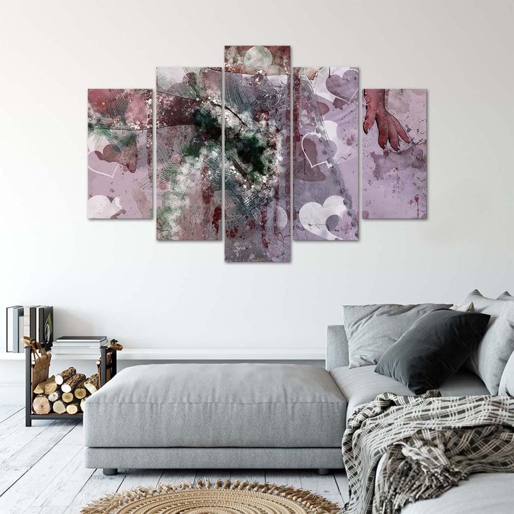 5 stykke lærred print Abstrakt hjerte violet lilla