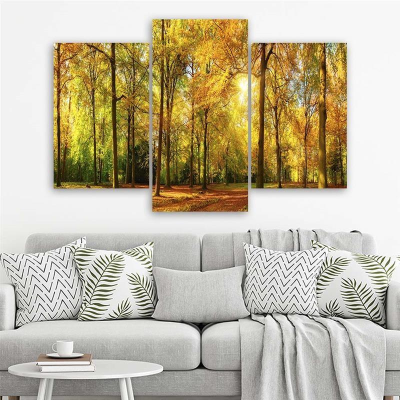 3-delige canvasprint Forest Tree Autumn Yellow