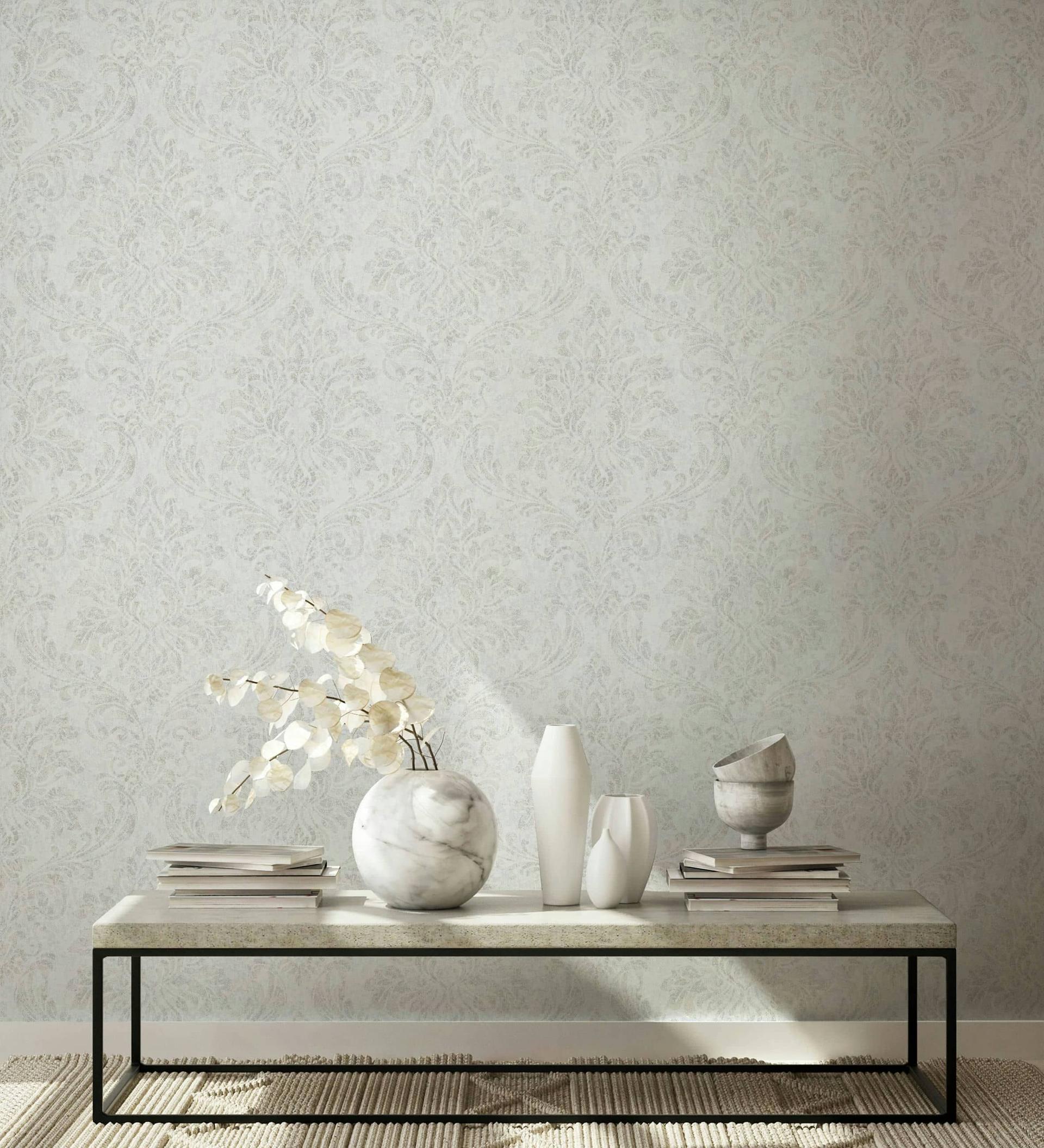 non-woven tapet hvid beige ornamental til stue soveværelse kontor marburg tapet