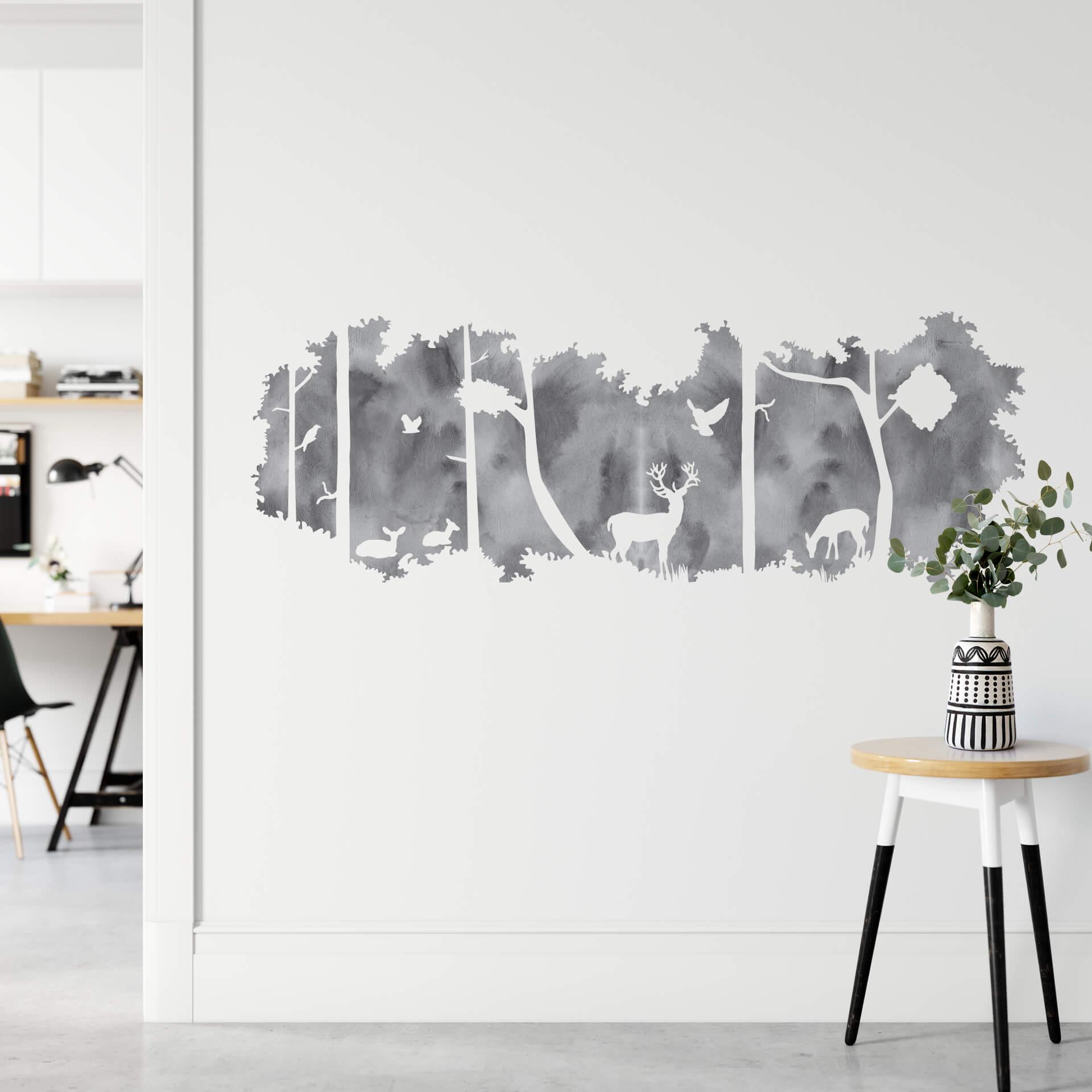 Muursticker Bos Silhouet - grijs