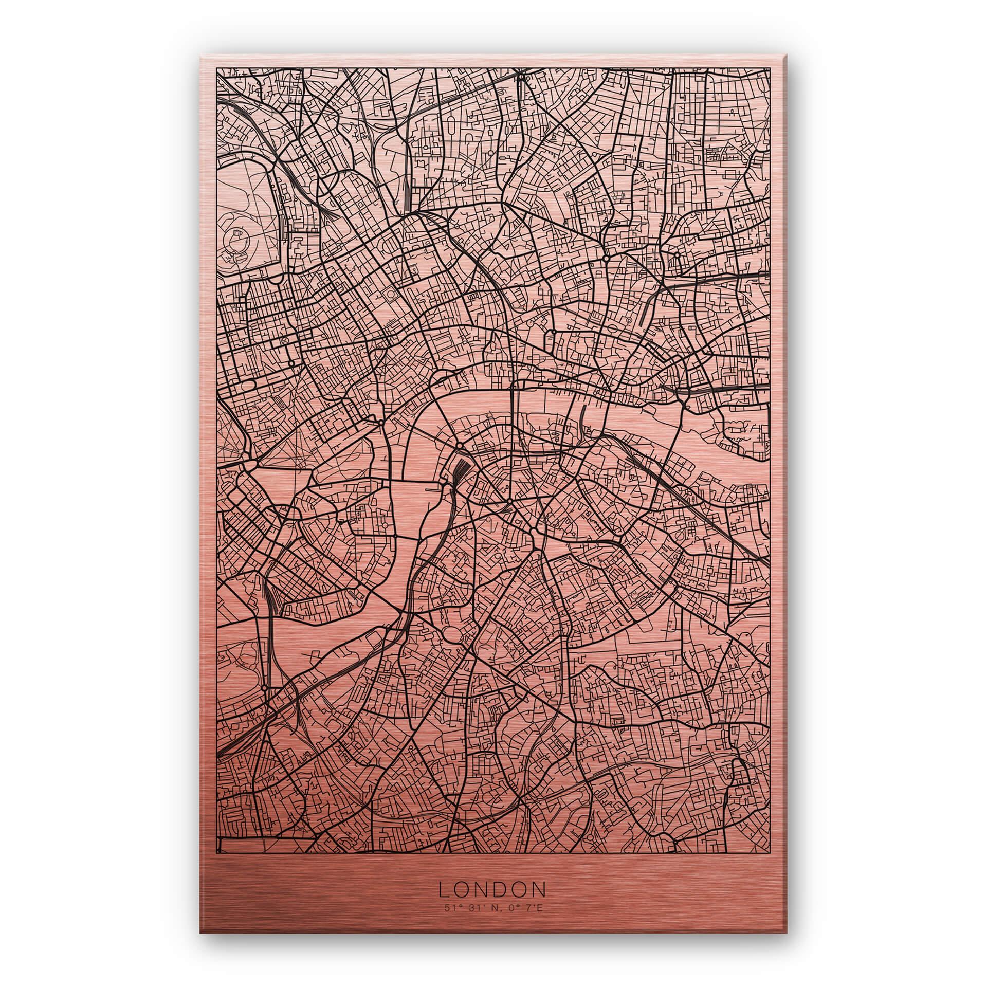Alu-Dibond mit Kupfereffekt Stadtplan London