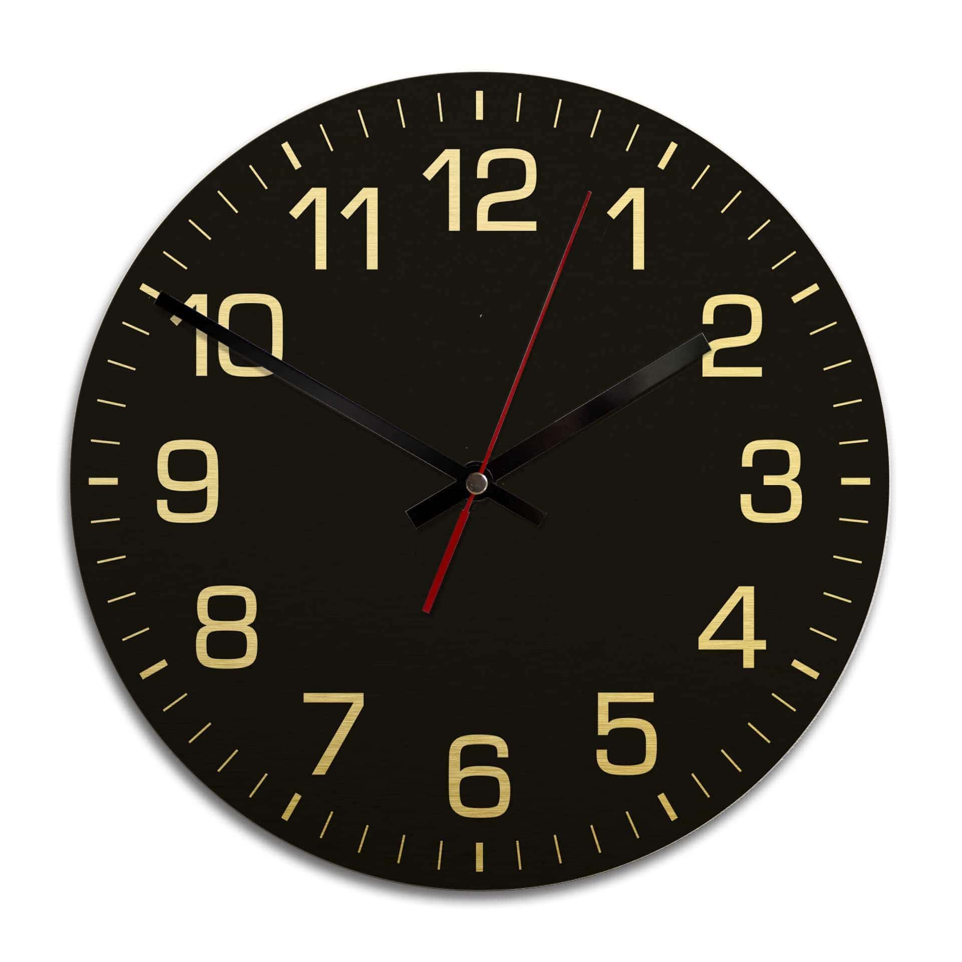 Wanduhr Alu Dibond Goldeffekt - Klassisch mit Minutenanzeige - negativ - Ø 28 cm