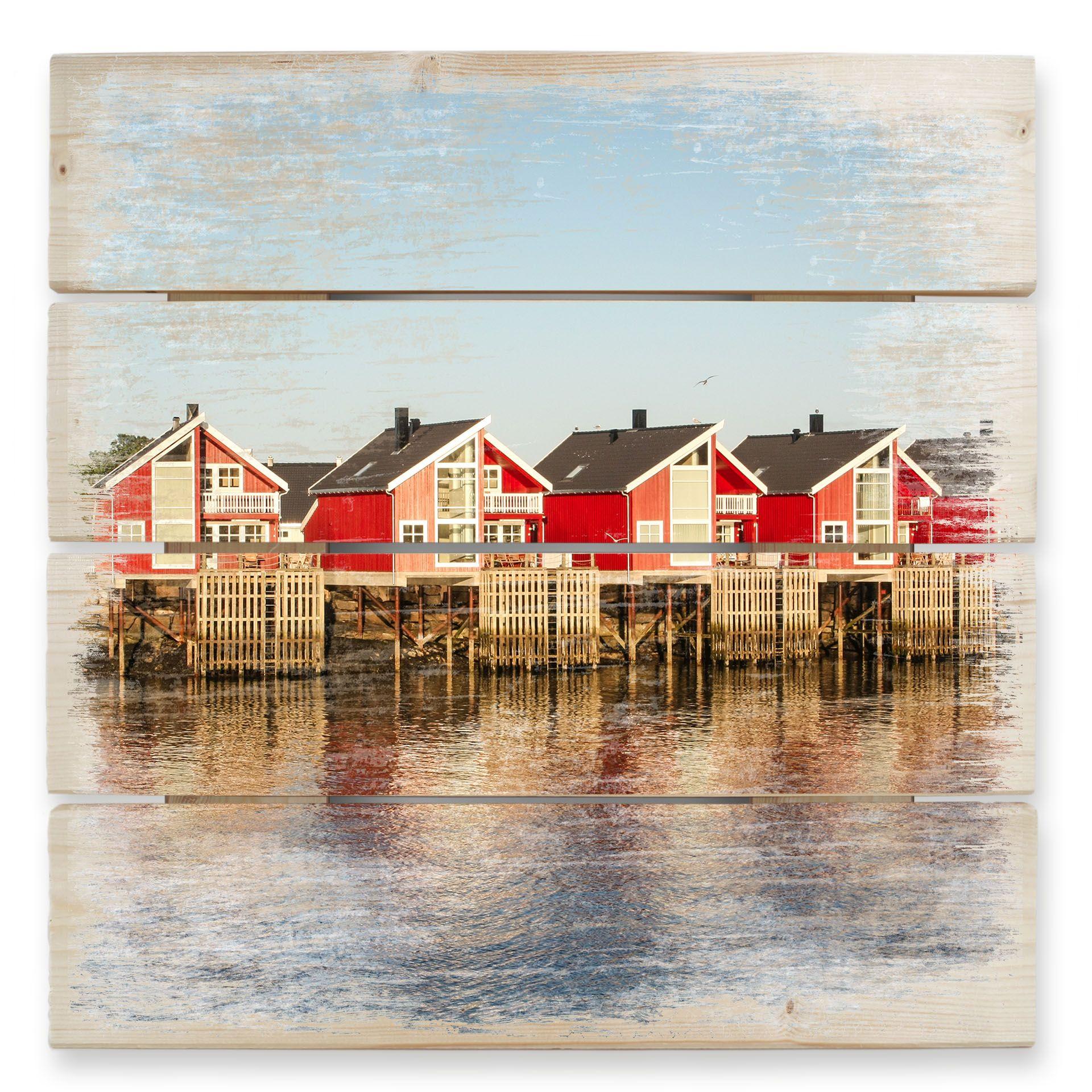 Cuadro de madera casas de vacaciones junto al mar - 40x41,5 cm