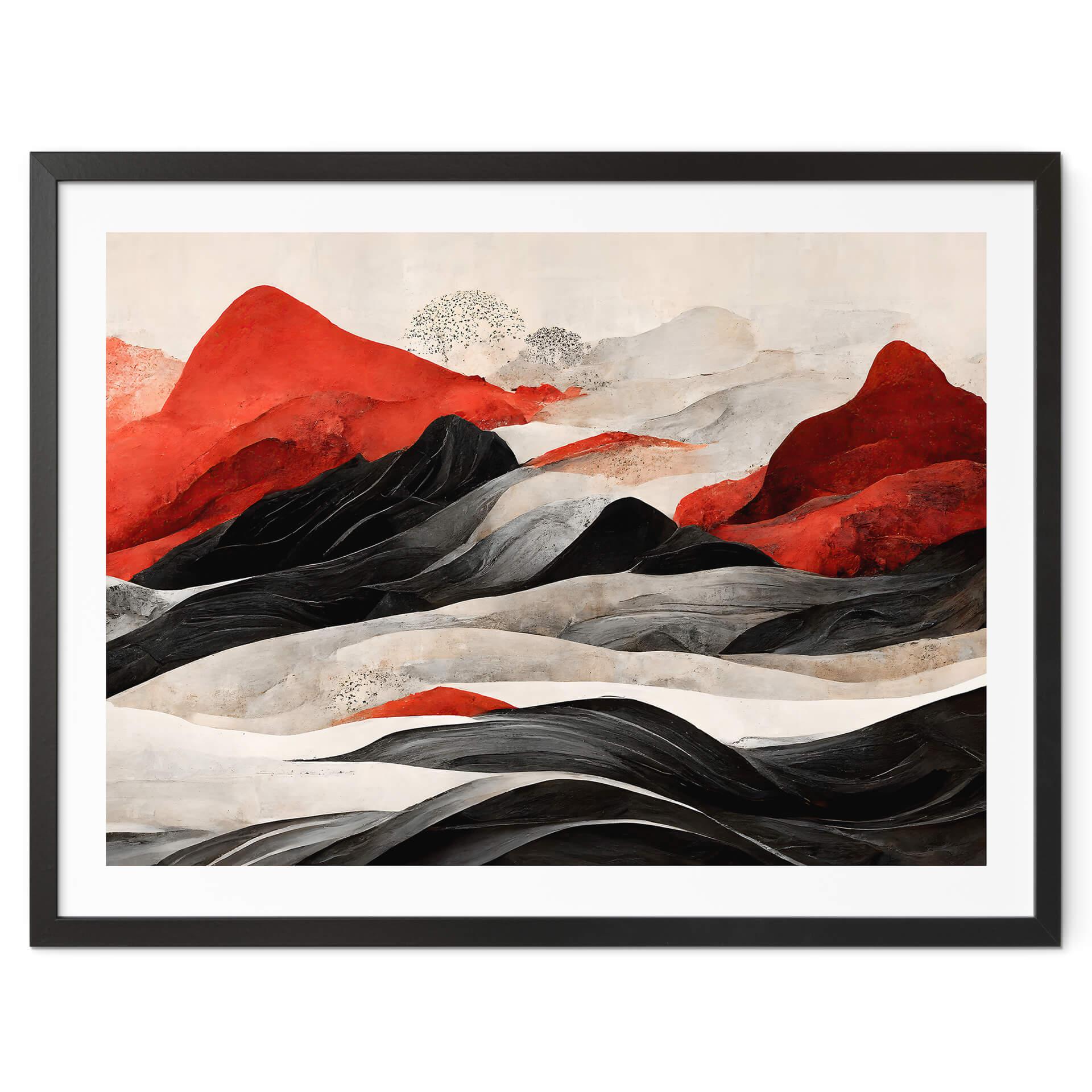 Póster Treechild - Montañas rojas de estilo japonés