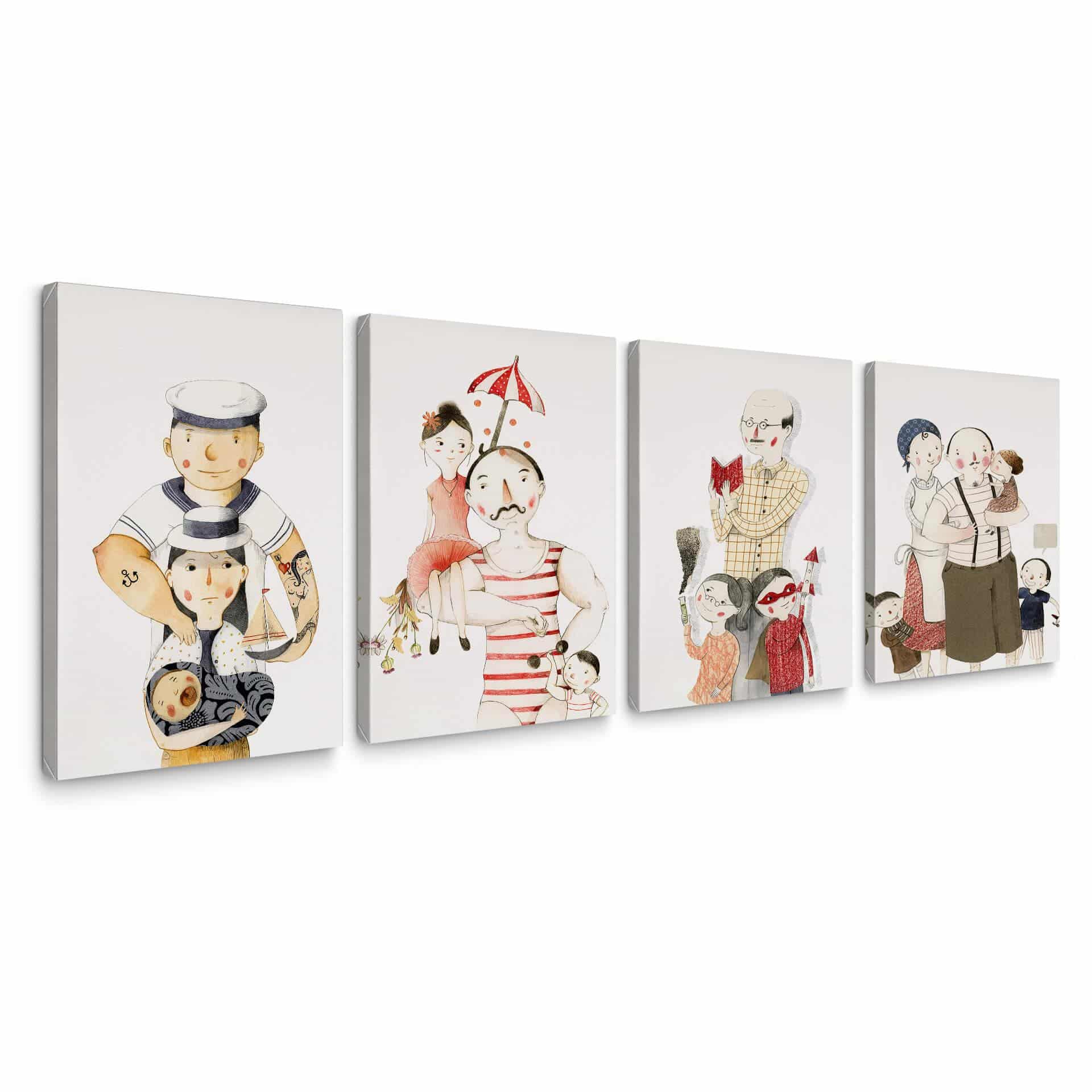 Tableau sur toile Loske - Familien Porträts (4-teilig)