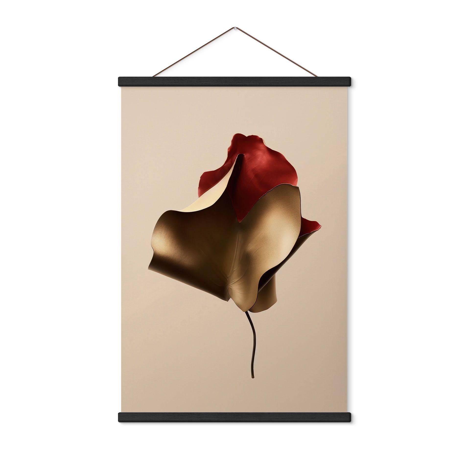 Póster de tela Hoja elegante en dorado y rojo - Alma