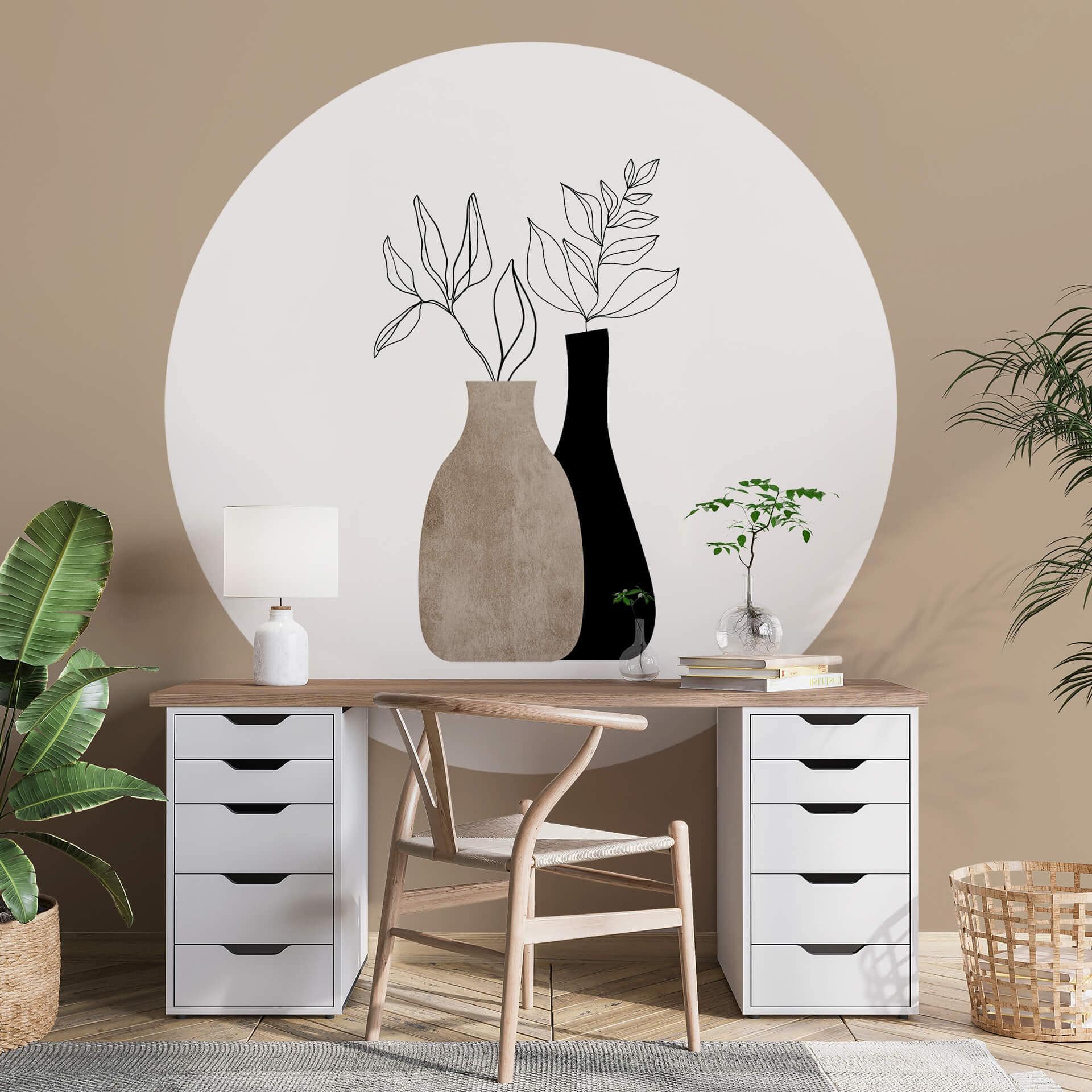 Fototapet - Rundt Kubistika - Minimalistiske planter - vliesetapet/selvklæbende non-woven tapet