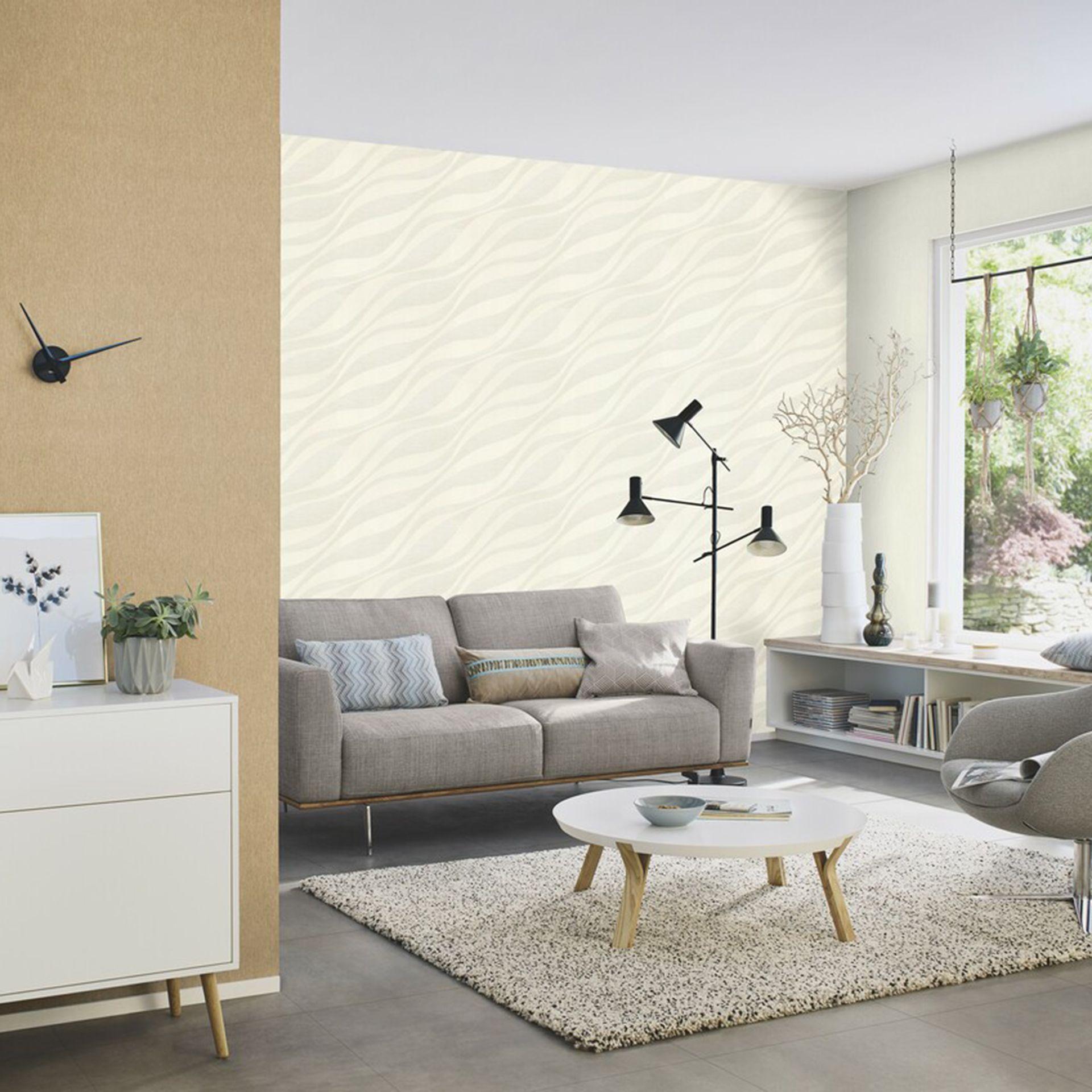 Bølget tapet, non-woven tapet Sky Lounge hvid-perlemor