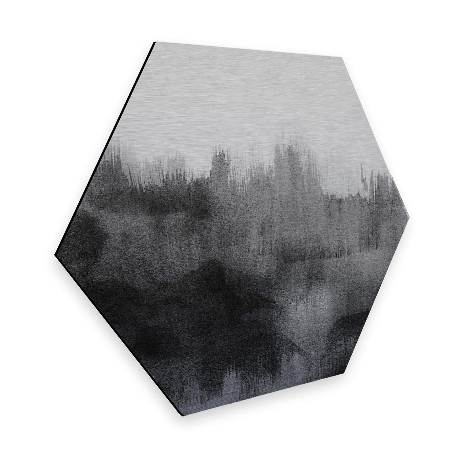 Hexagone - Alu-Dibond effet métallisé Nouveauprints - Coups de pinceau d'aquarelle (noir)
