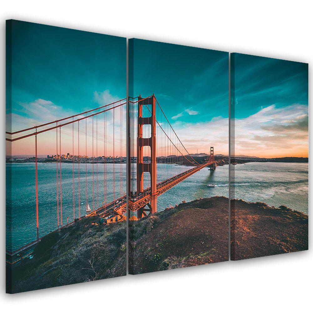 3 stykke lærredstryk, Golden Gate Bridge San Francisco turkis