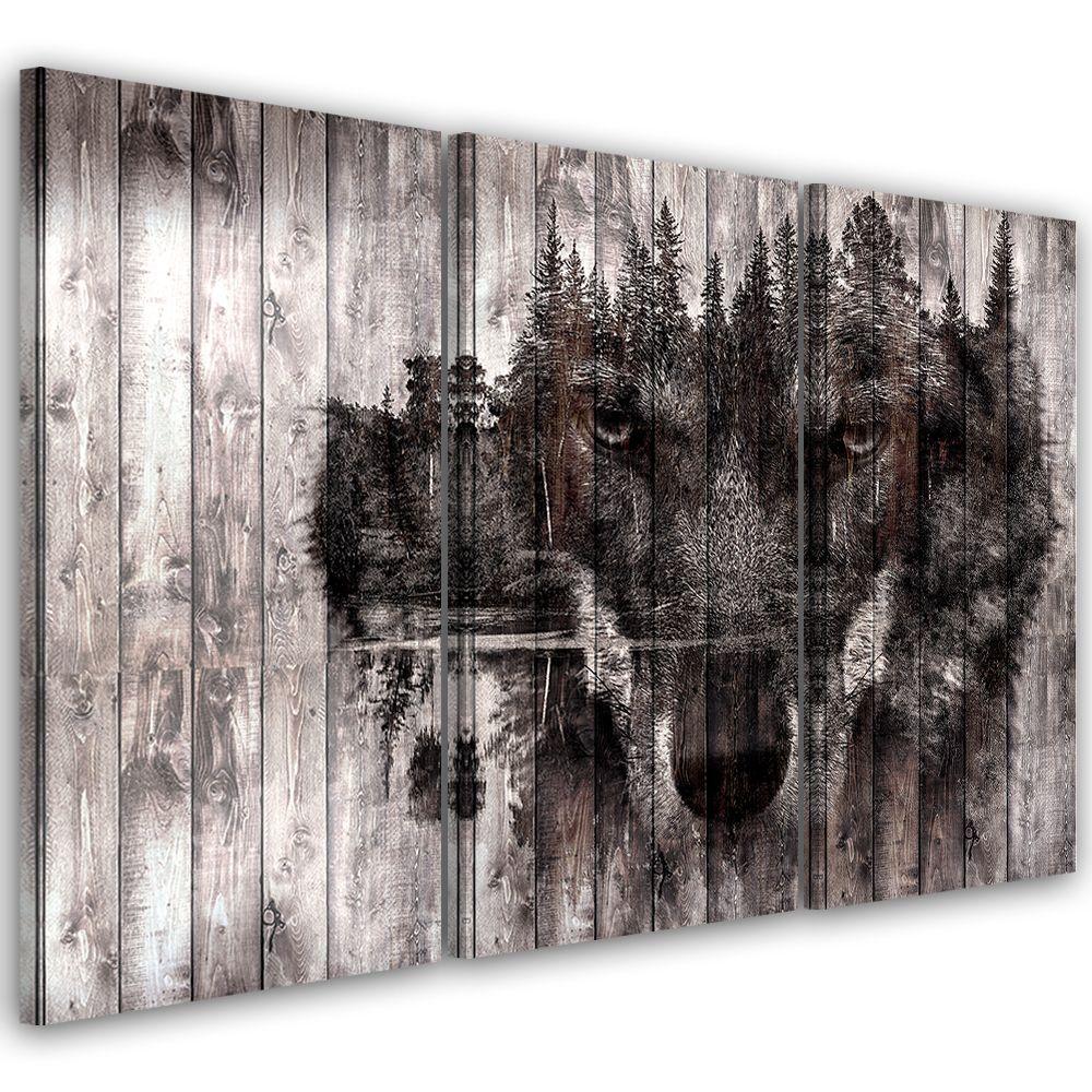 3 stykke lærredstryk, Wolf Forest Retro
