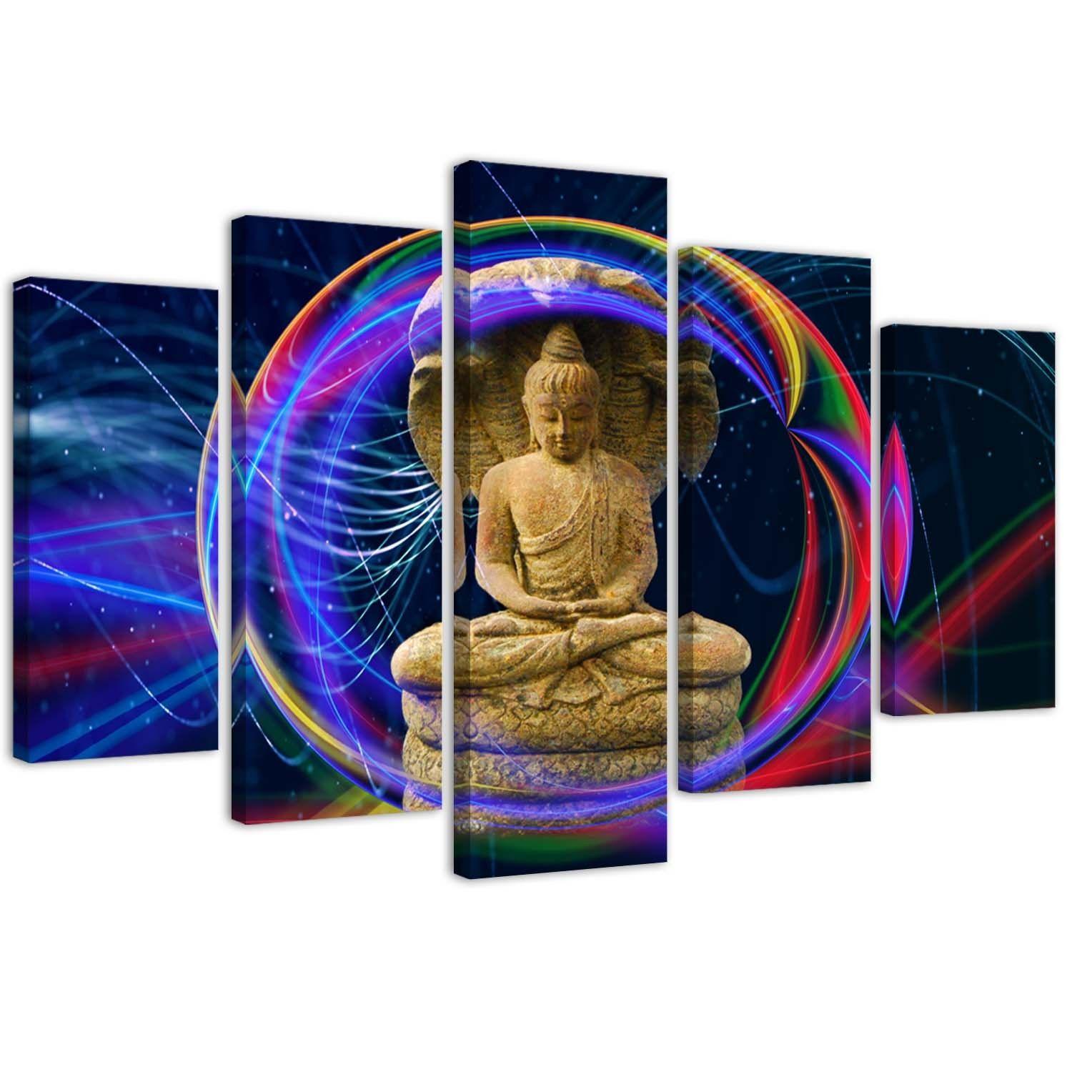 Lærredstryk 5 stykker, Buddha Colorful Orient