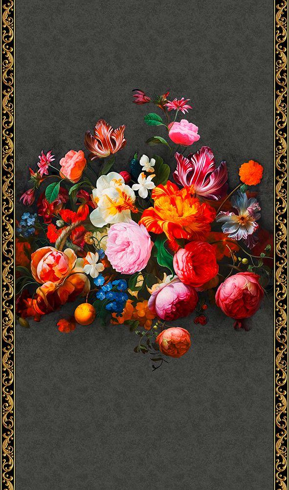 Papel pintado con motivos florales Floral Classic, Romantic mate en negro 2,70 x 1,59m