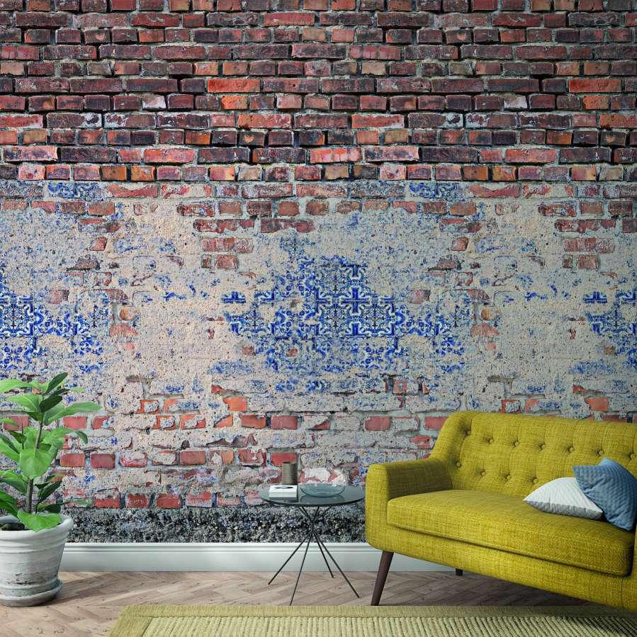Fototapet med stenlignende look Rød, blå, steneffekt 2,70 x 1,59 m