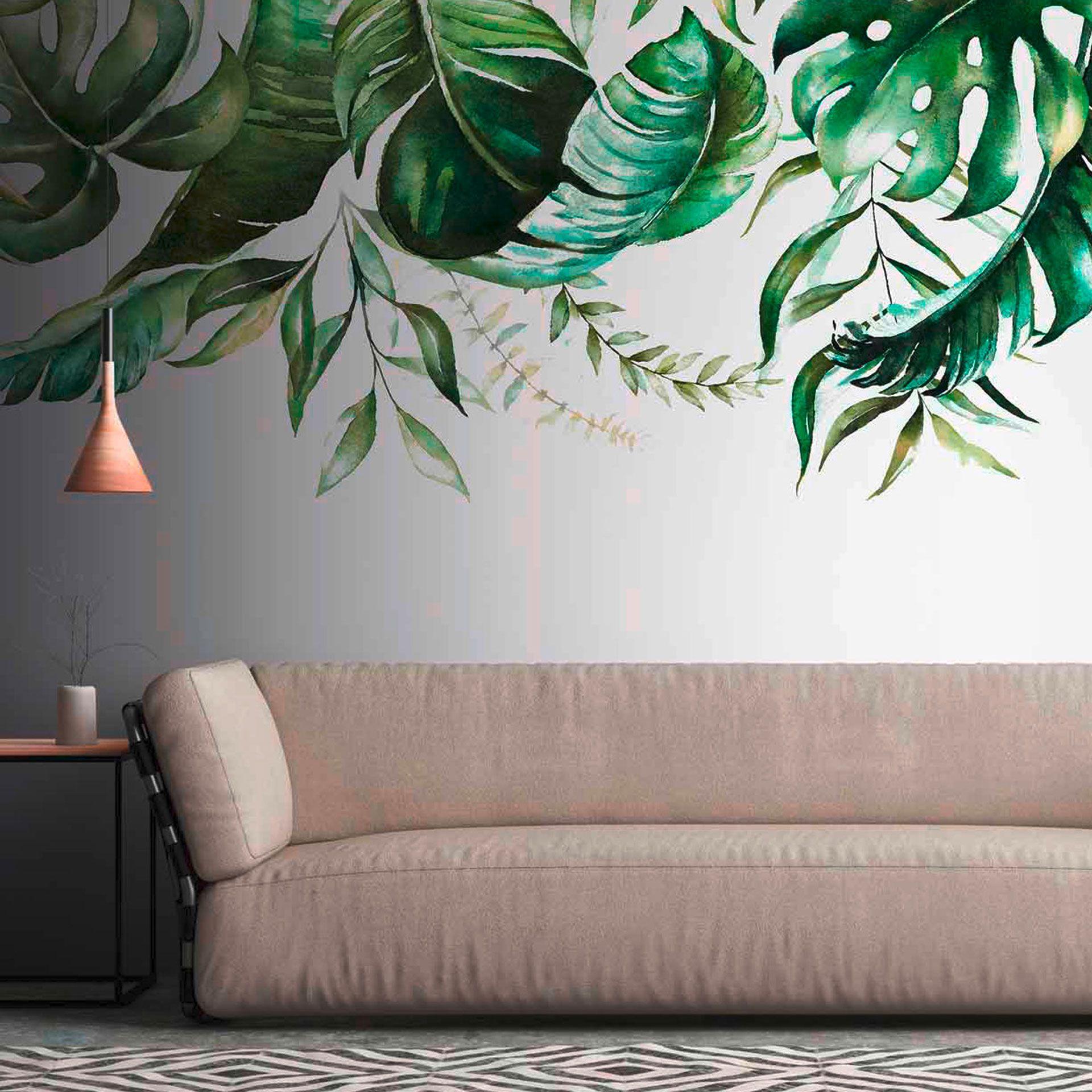 WatercolorLea1 plantetapet i grågrøn - non-woven tapet Designwalls 2 - 2,55 x 3,5 m