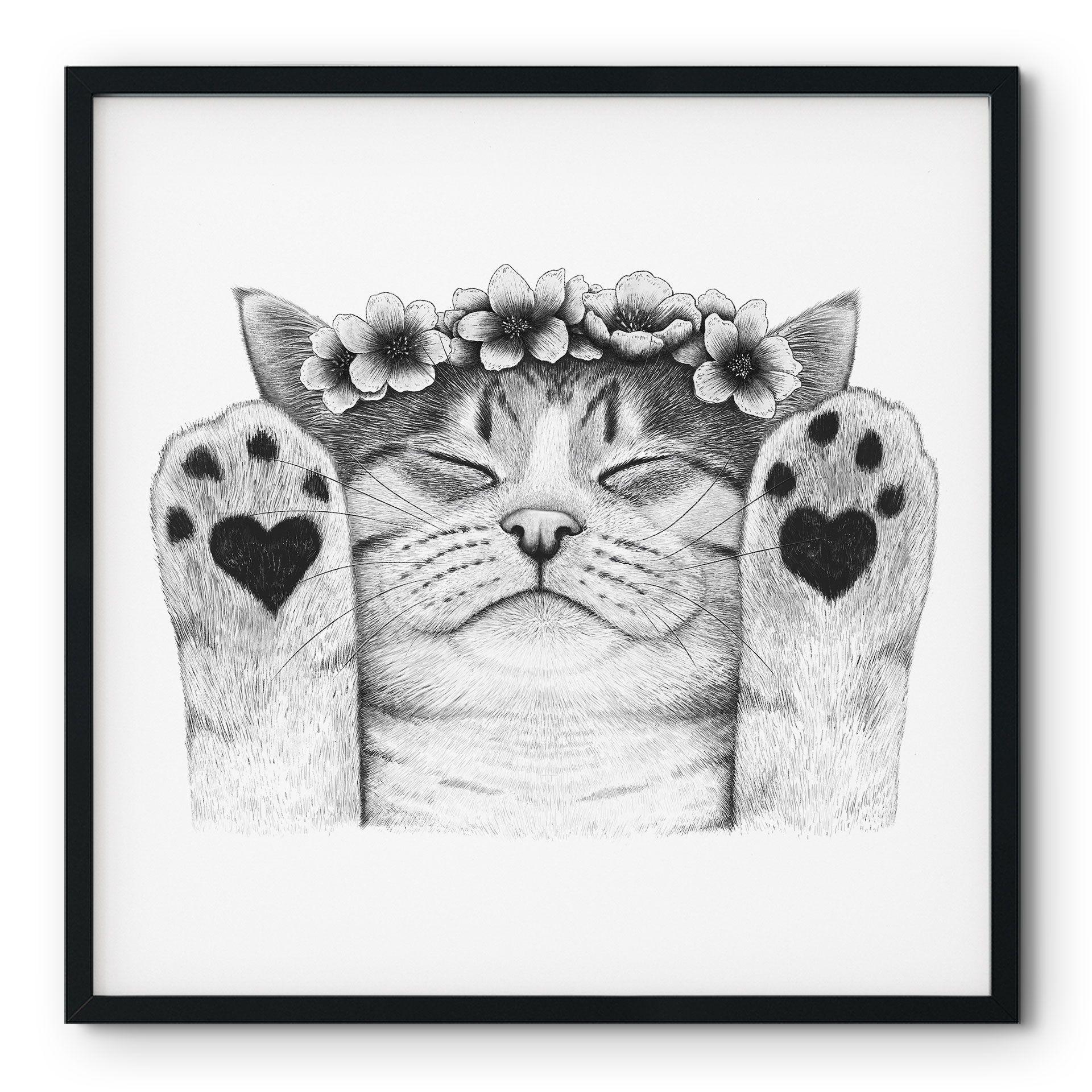 Póster Lindo gato con patas de corazón - Korenkova - Cuadrado
