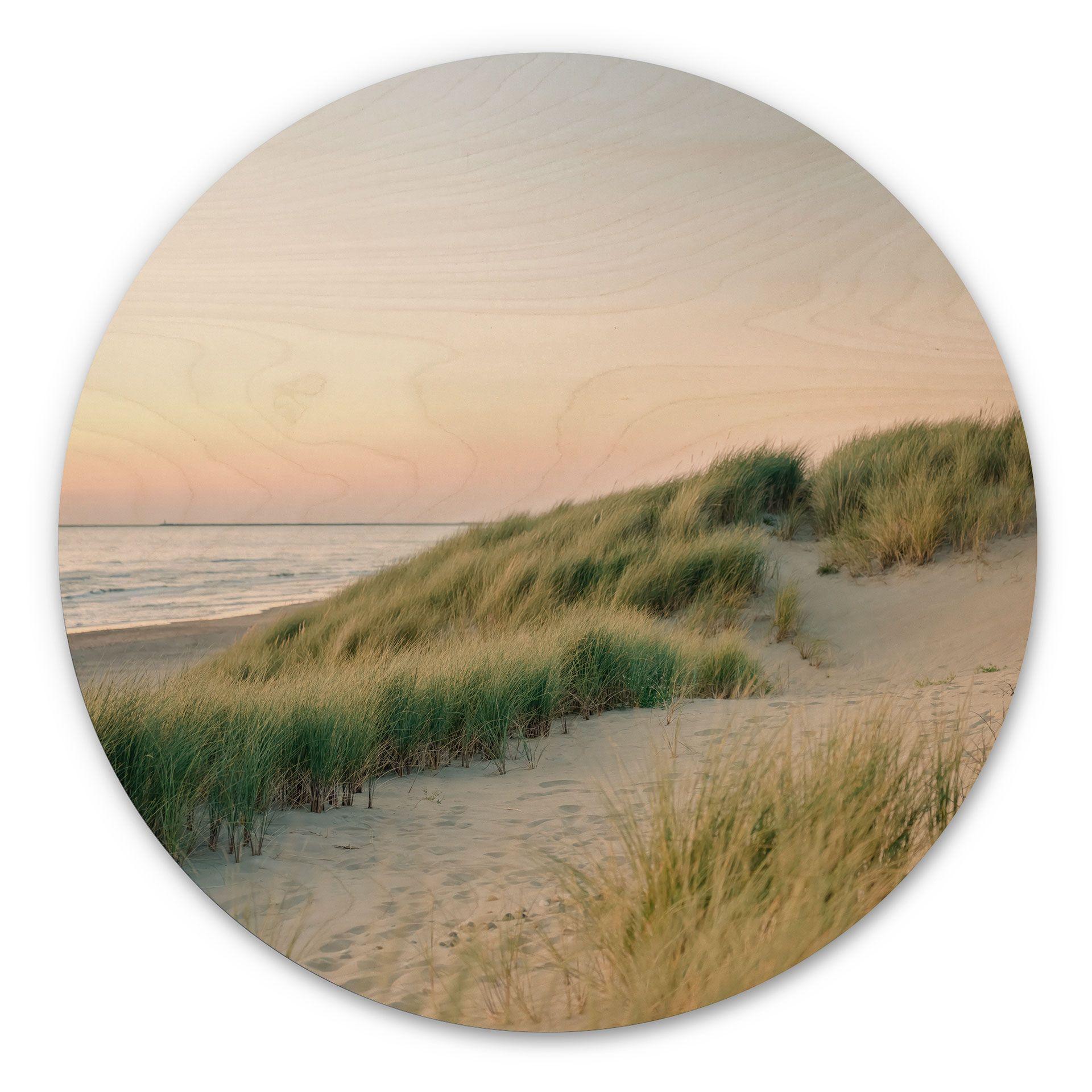 Cuadro de madera dunas en la costa holandesa - Zwart - Redondo