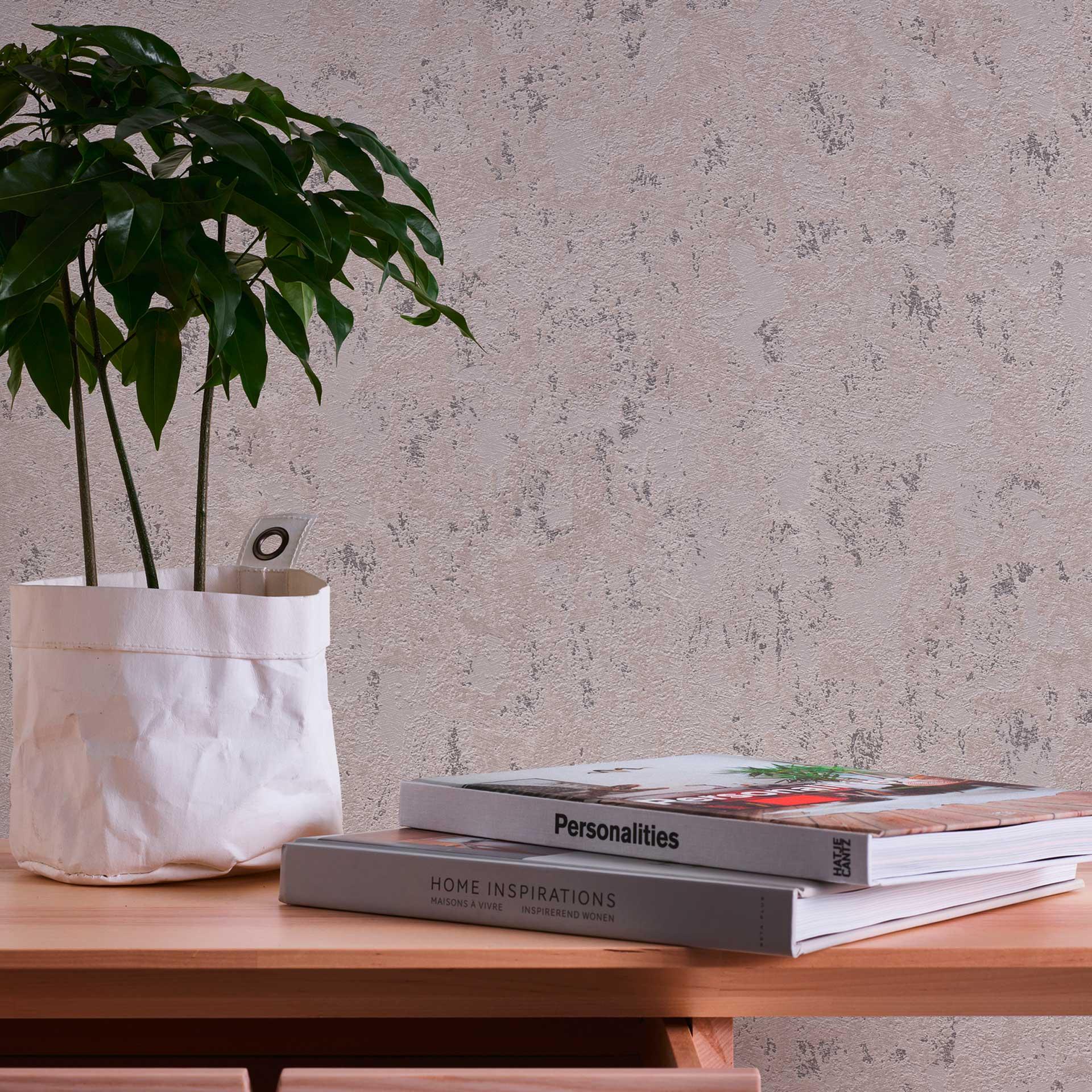 Papel pintado efecto metalizado gris beige plata - papel pintado texturado moderno