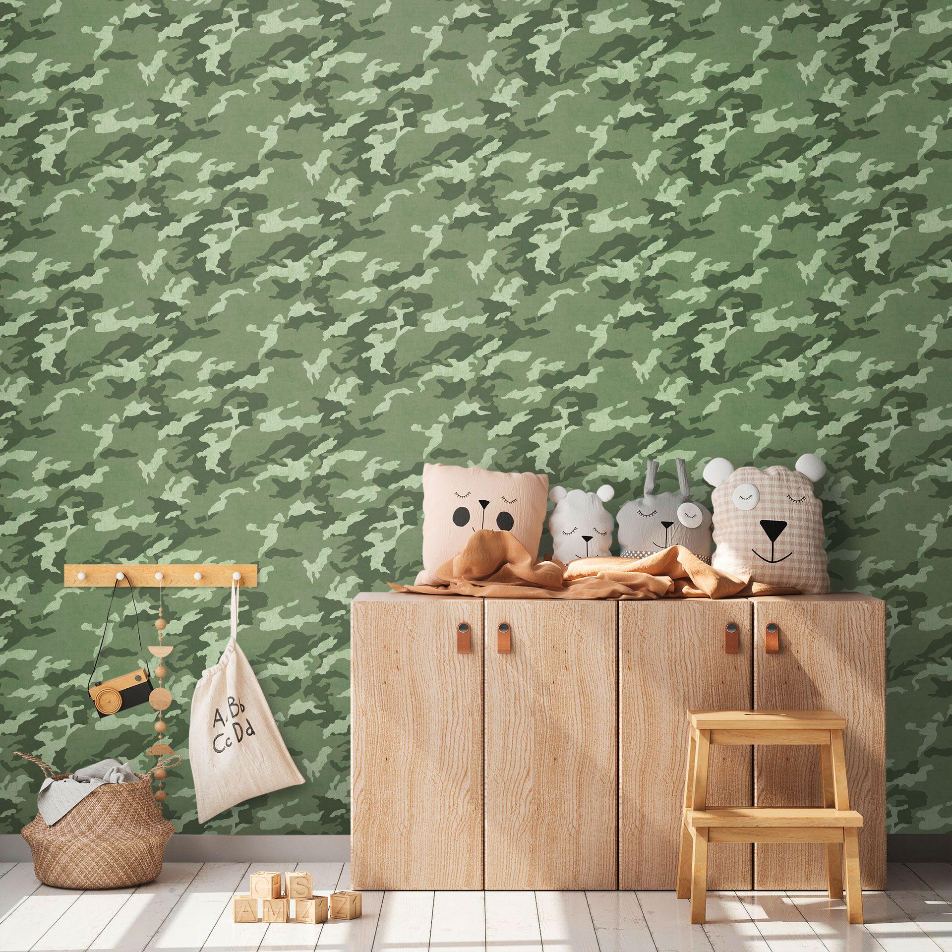 Papel pintado de camuflaje en tonos verdes - papel pintado de camuflaje moderno