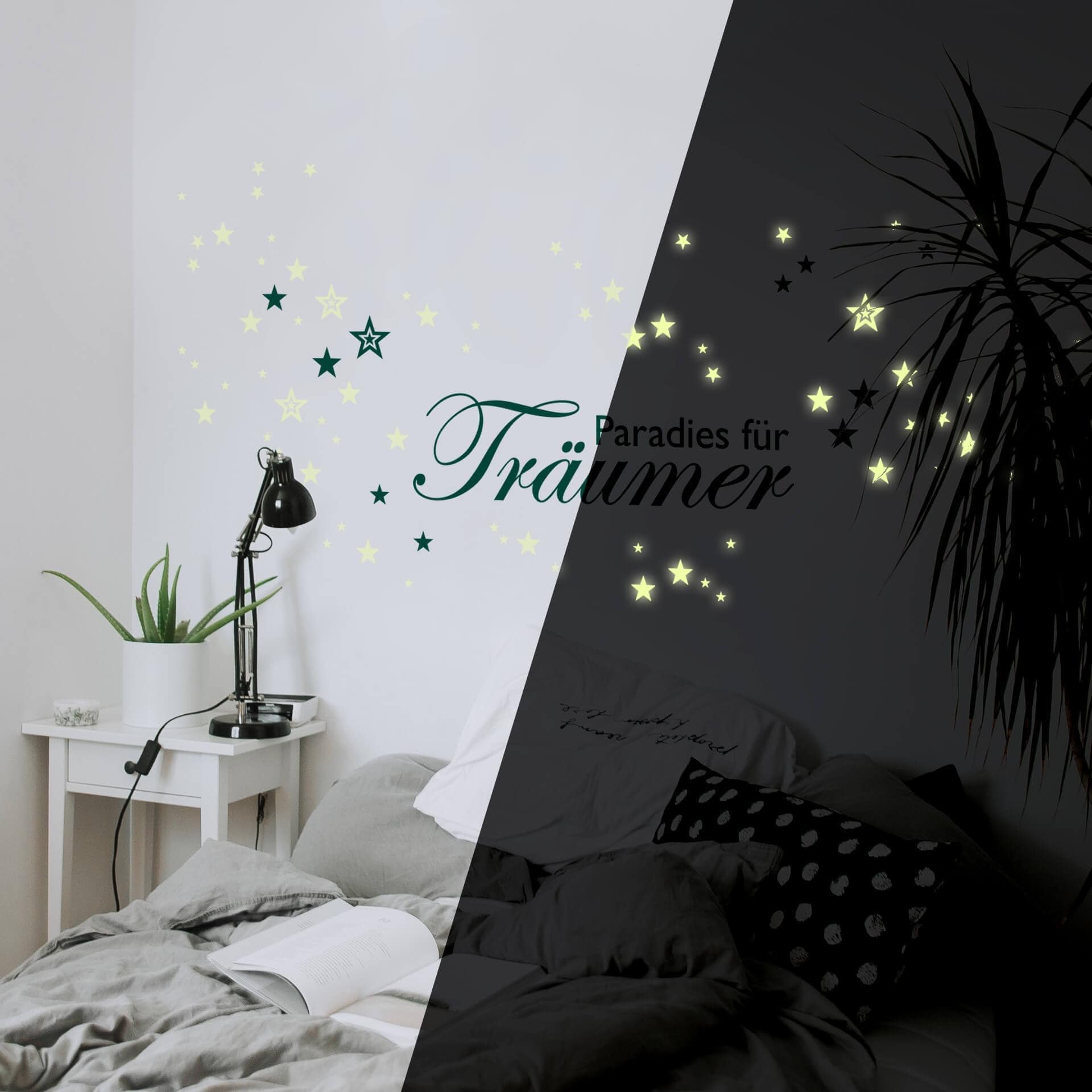 Sticker mural - Paradis pour les rêveurs + étoiles fluorescentes