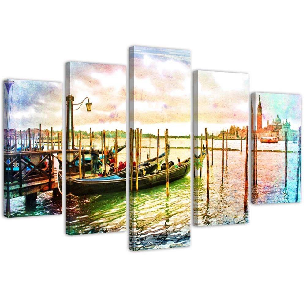 5 stykke lærred Print Venedig Gondoler Italien