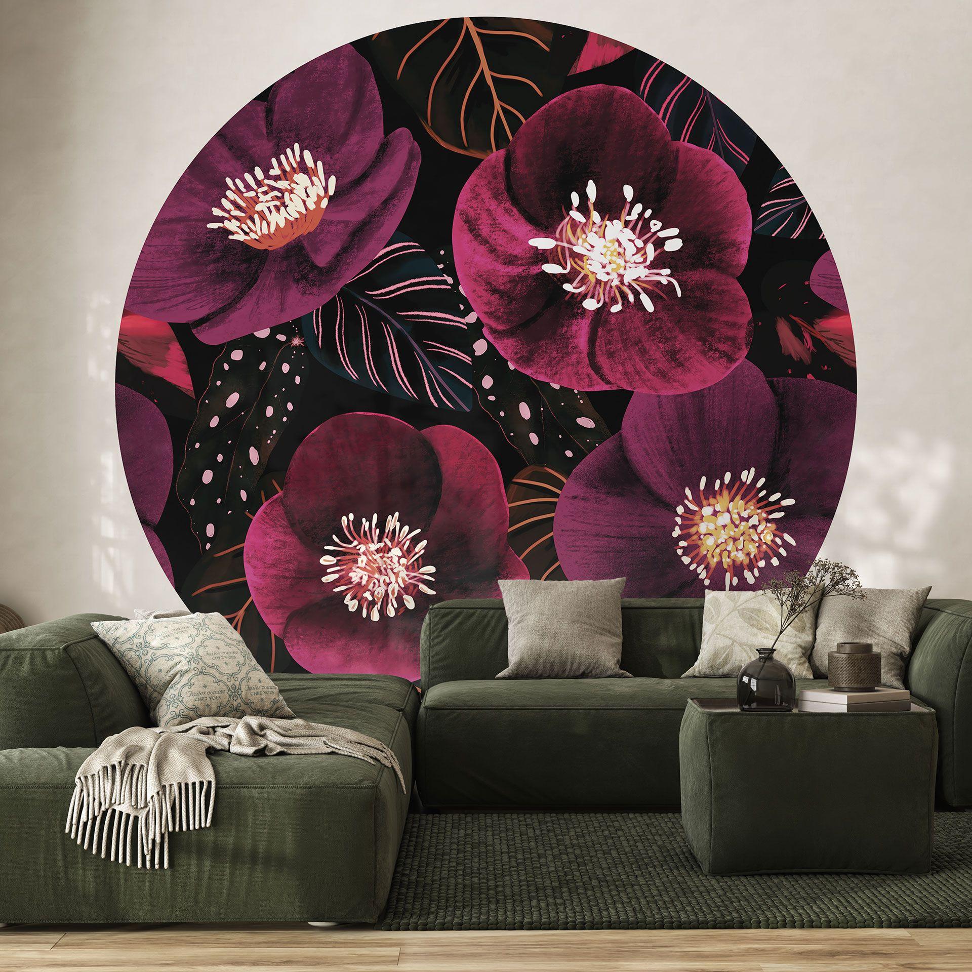 Fototapet med blomster i lilla toner - Anis-illustration - Rund - vliesetapet/selvklæbende non-woven