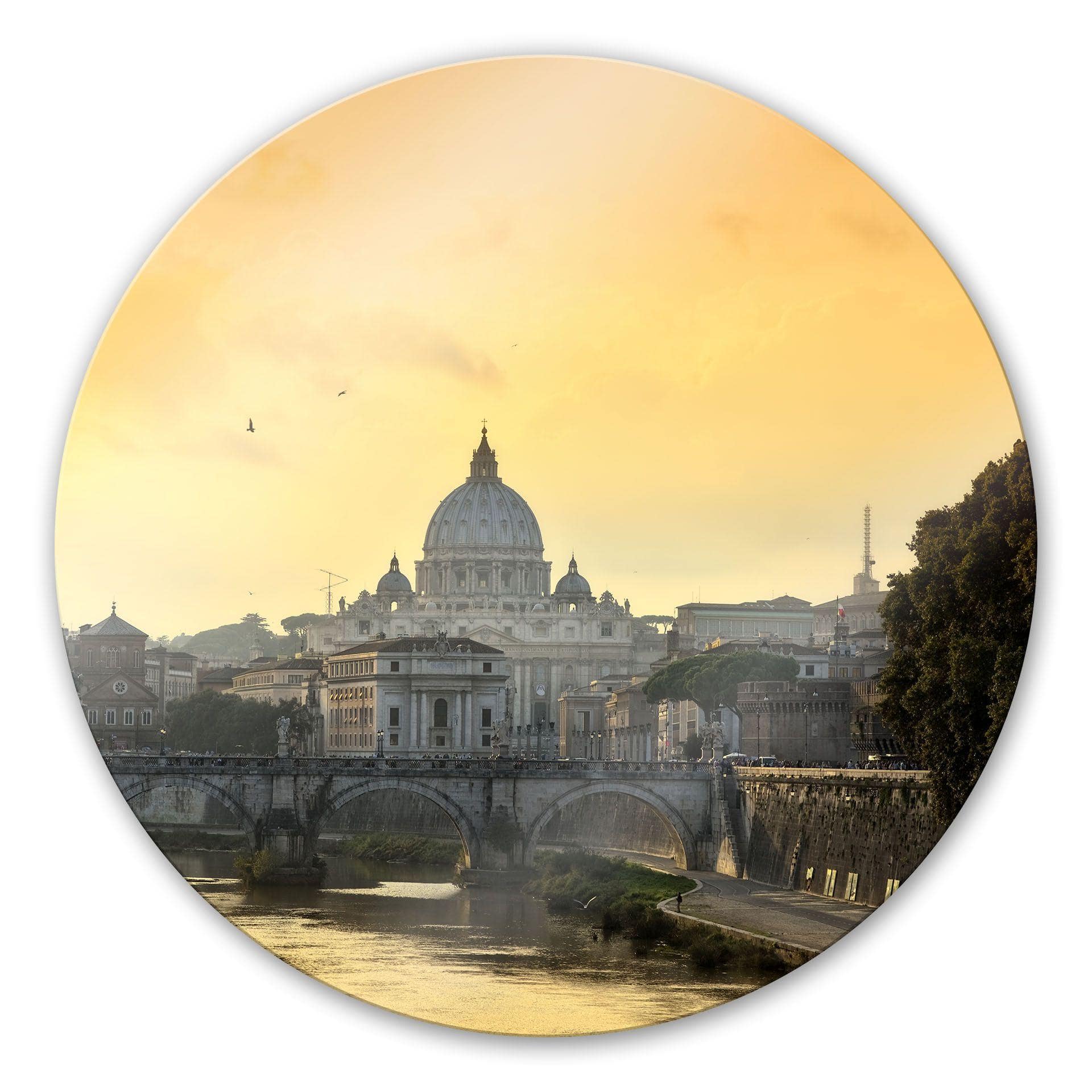 Stampa su vetro Ponte Sant'Angelo con basilica di San Pietro - tondo