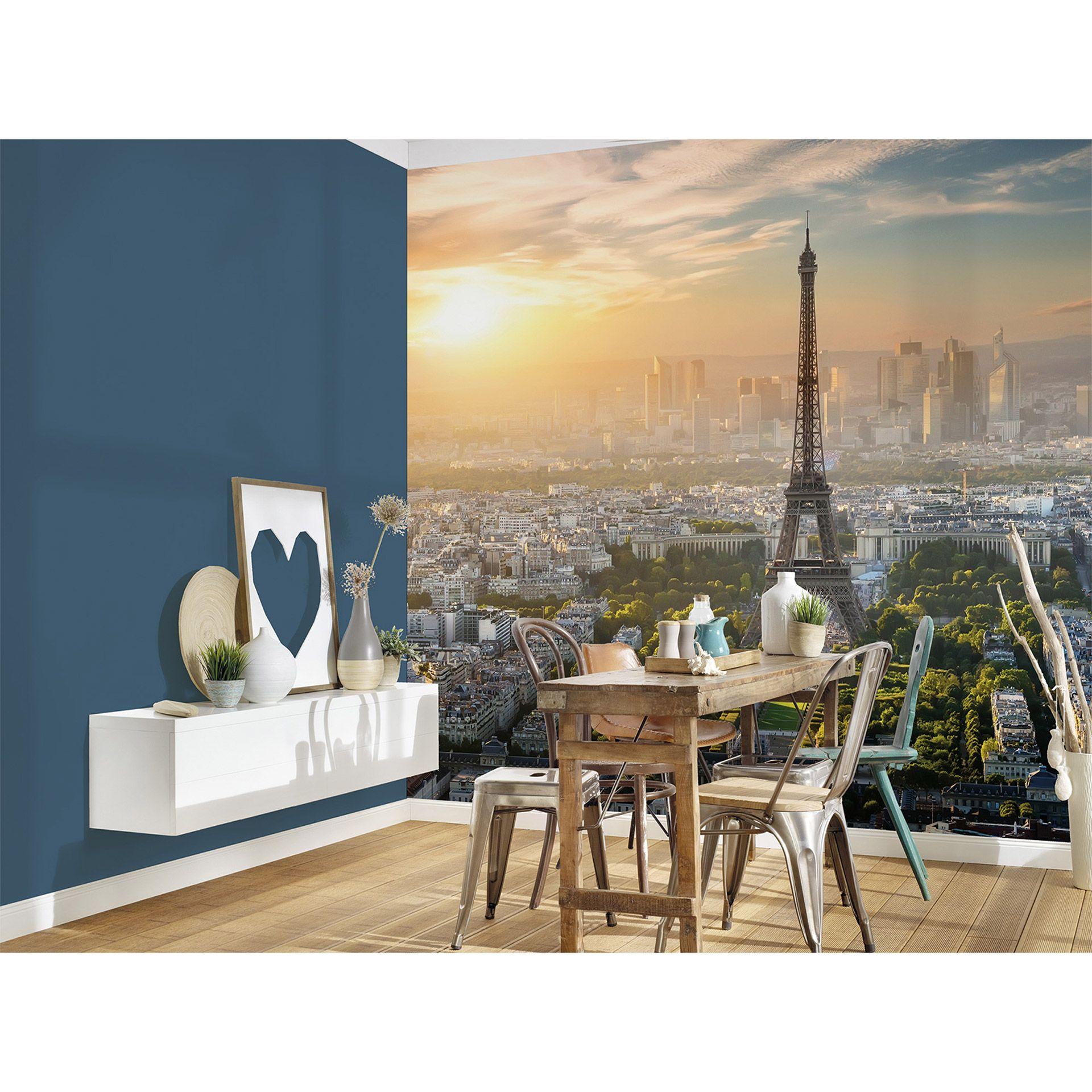 non-woven tapet EiffelTower Eiffeltårnet Eiffeltårnet Paris fototapet Designwalls i grøn og grå 