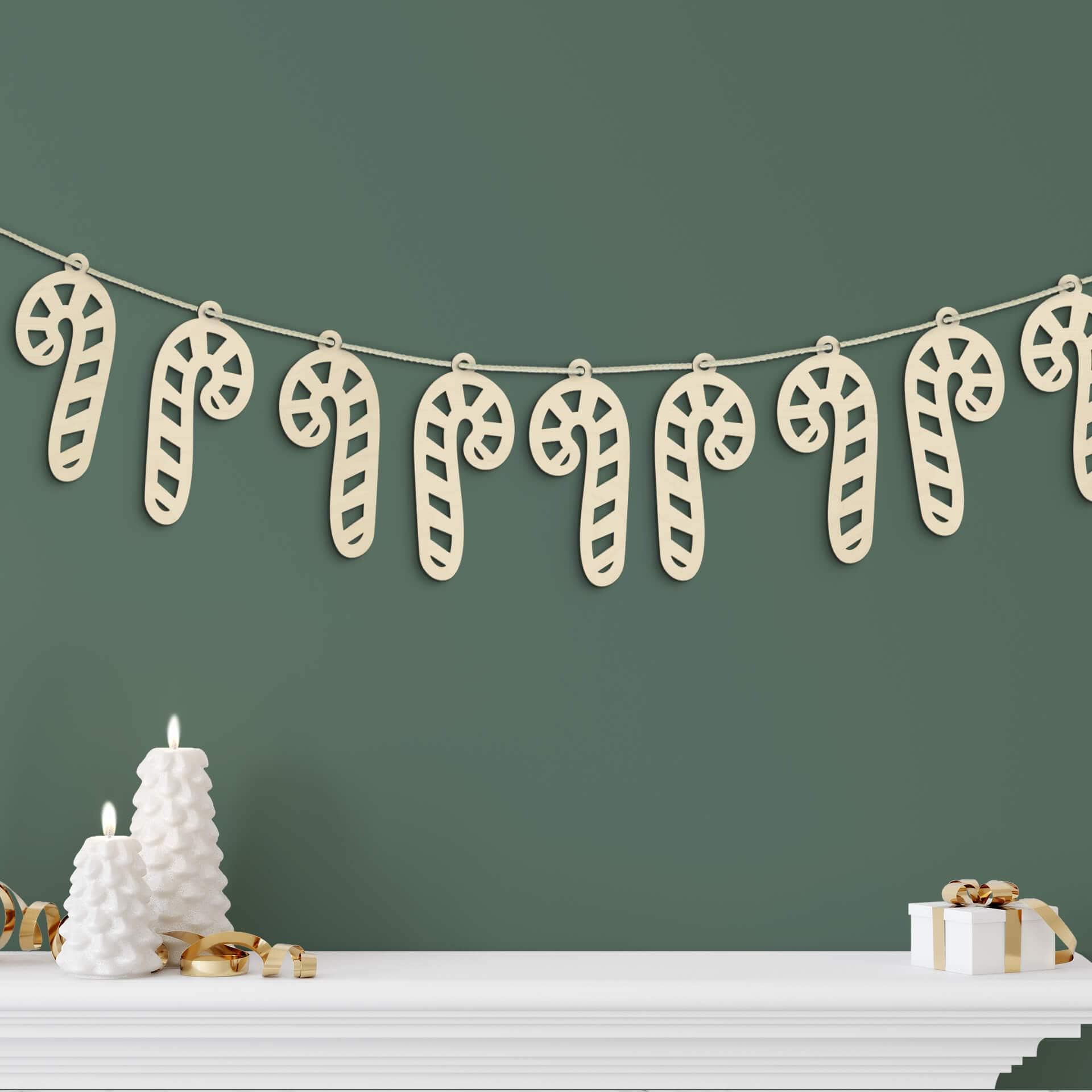 Decoración en madera de Navidad - Bastón de caramelo de álamo (14 piezas) - 4x9 cm cada una