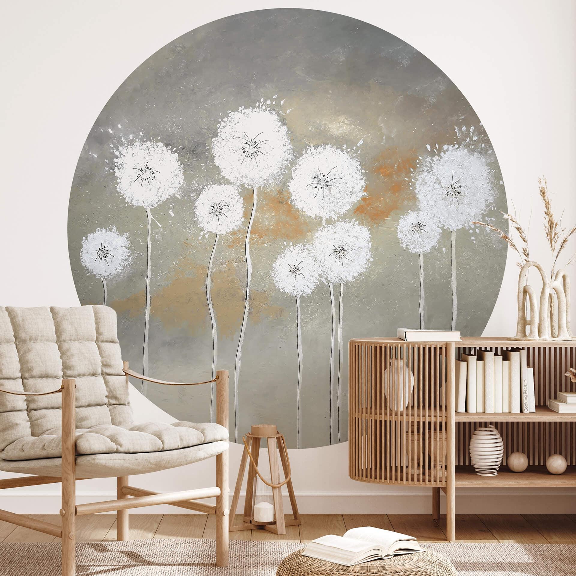 Tapet cirkel Melz - White Dandelions - vliesetapet/selvklæbende non-woven tapet