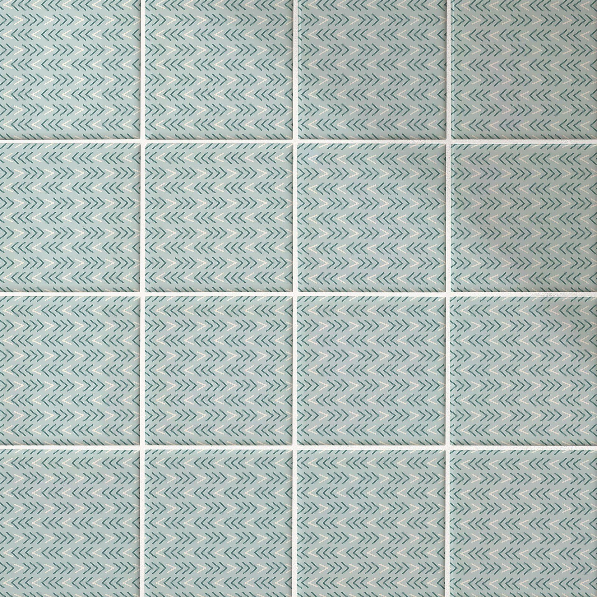 Azulejos Adhesivos Boho - espiga simple - azul-verde crema - lote de 12