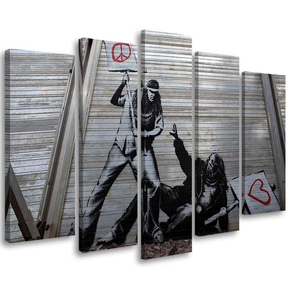 5 stykke lærredstryk, Banksy lærredstryk Street Art