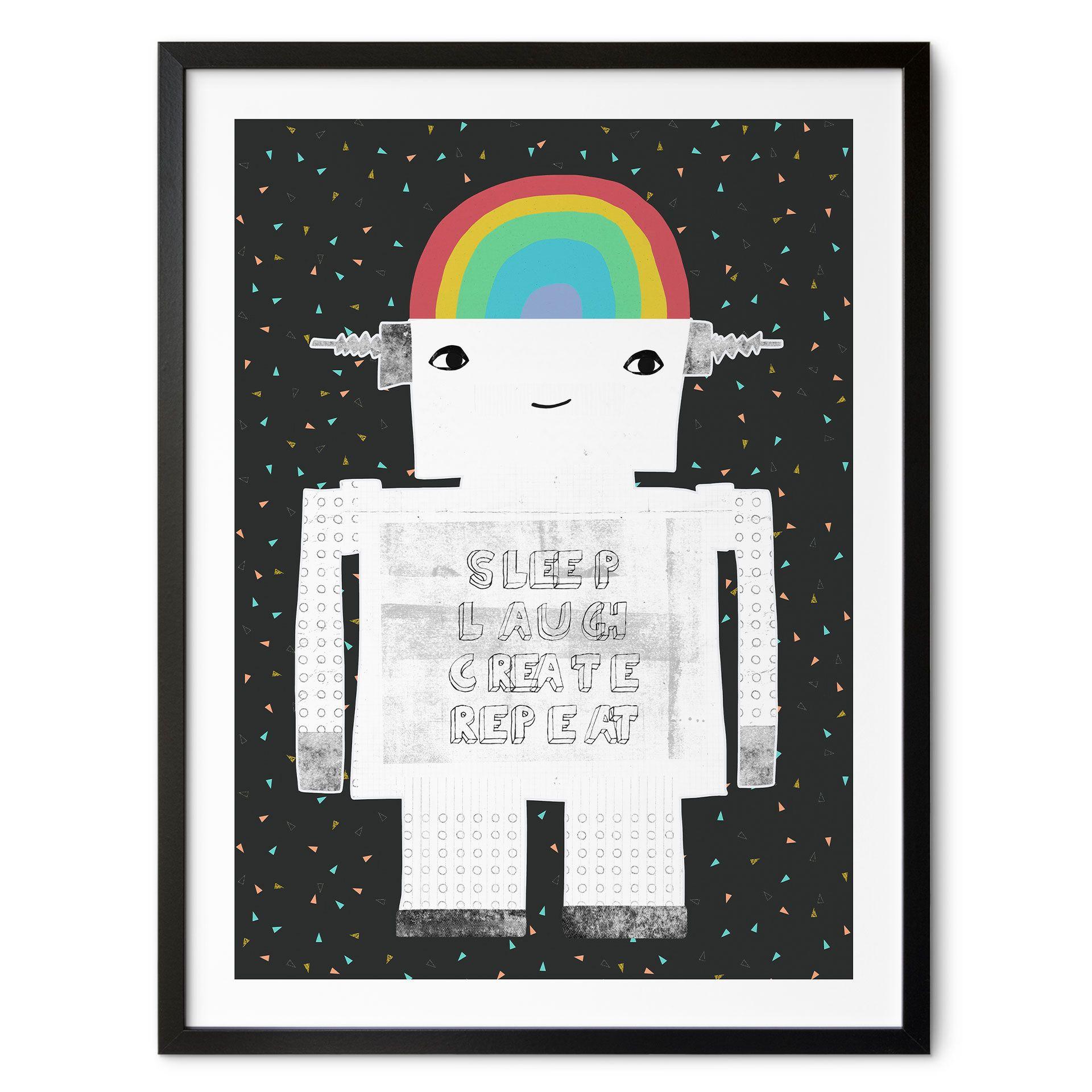 Plakat til børn - Regnbuerobot Sleep Laugh Create - Treechild