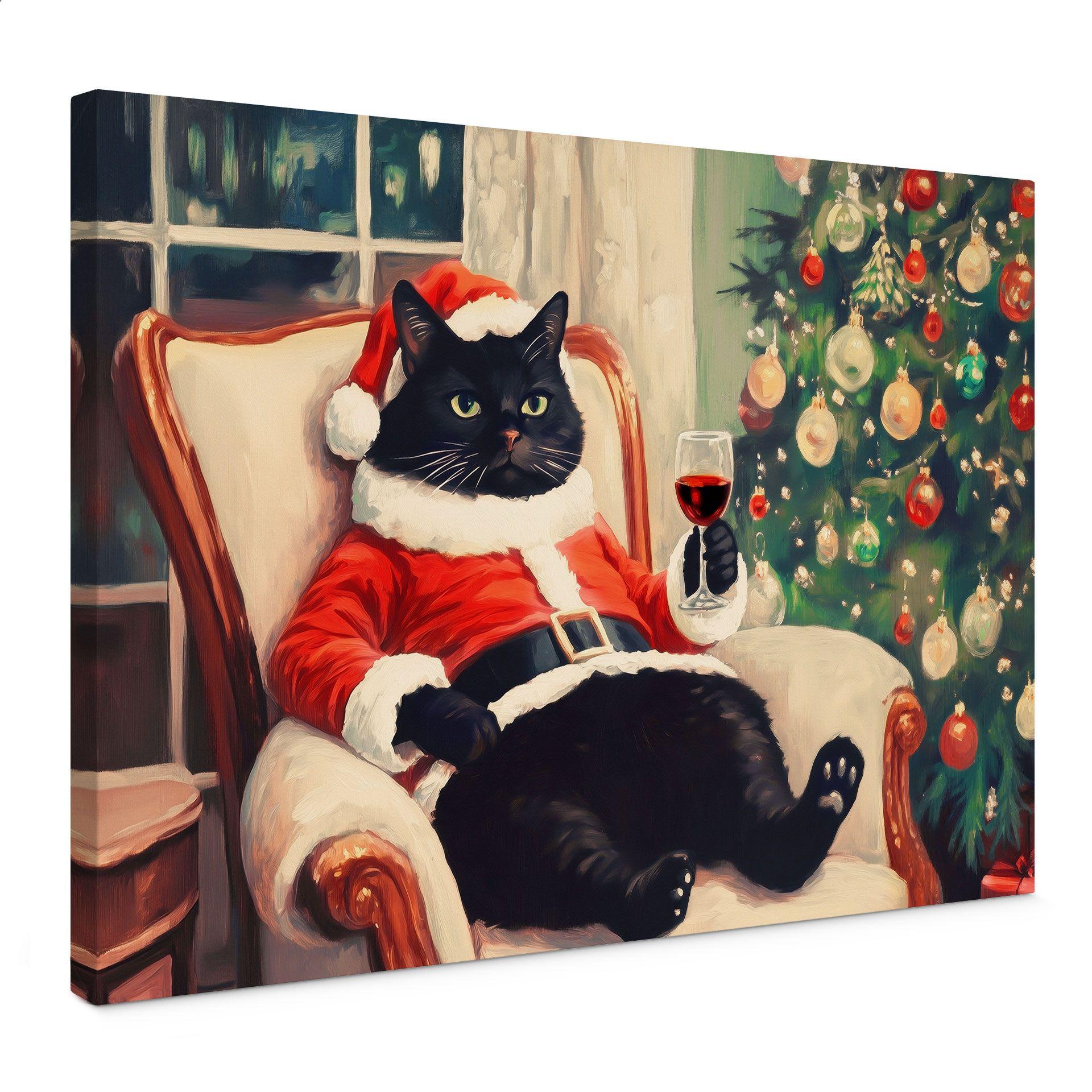 Lienzo gato de Navidad con vino - Melloi Art Prints