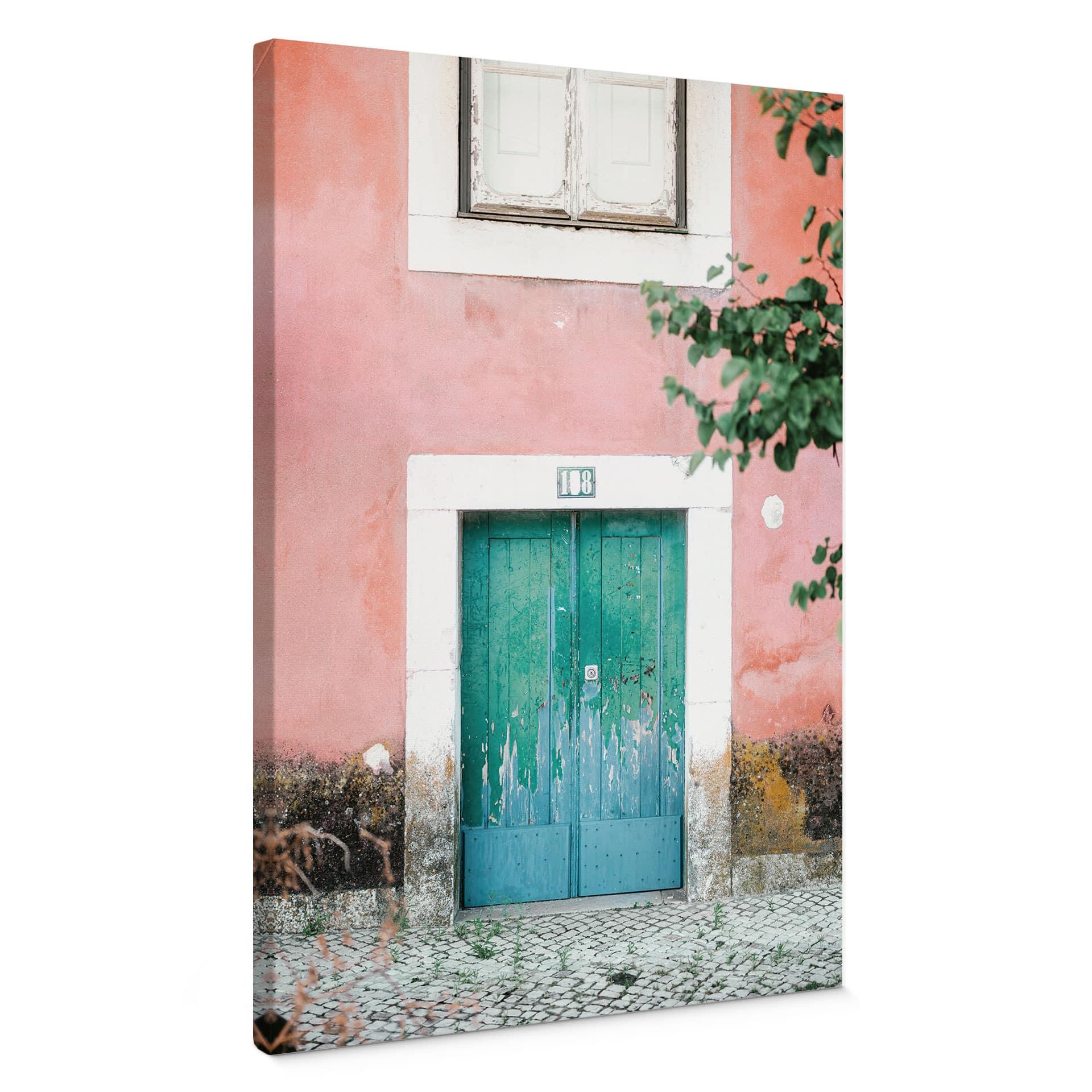 Lienzo fachada de casa mediterránea en Lisboa - Zwart