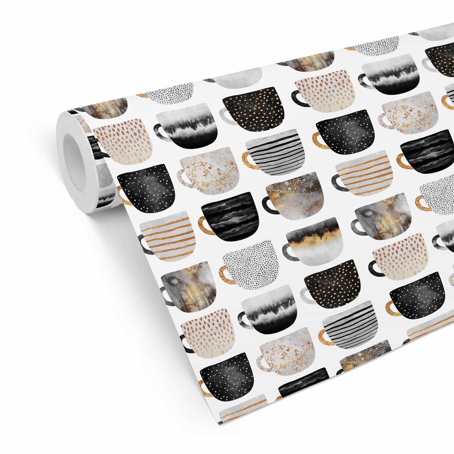 Fredriksson tapet med mønster - kaffekopper: Pretty Black & Gold