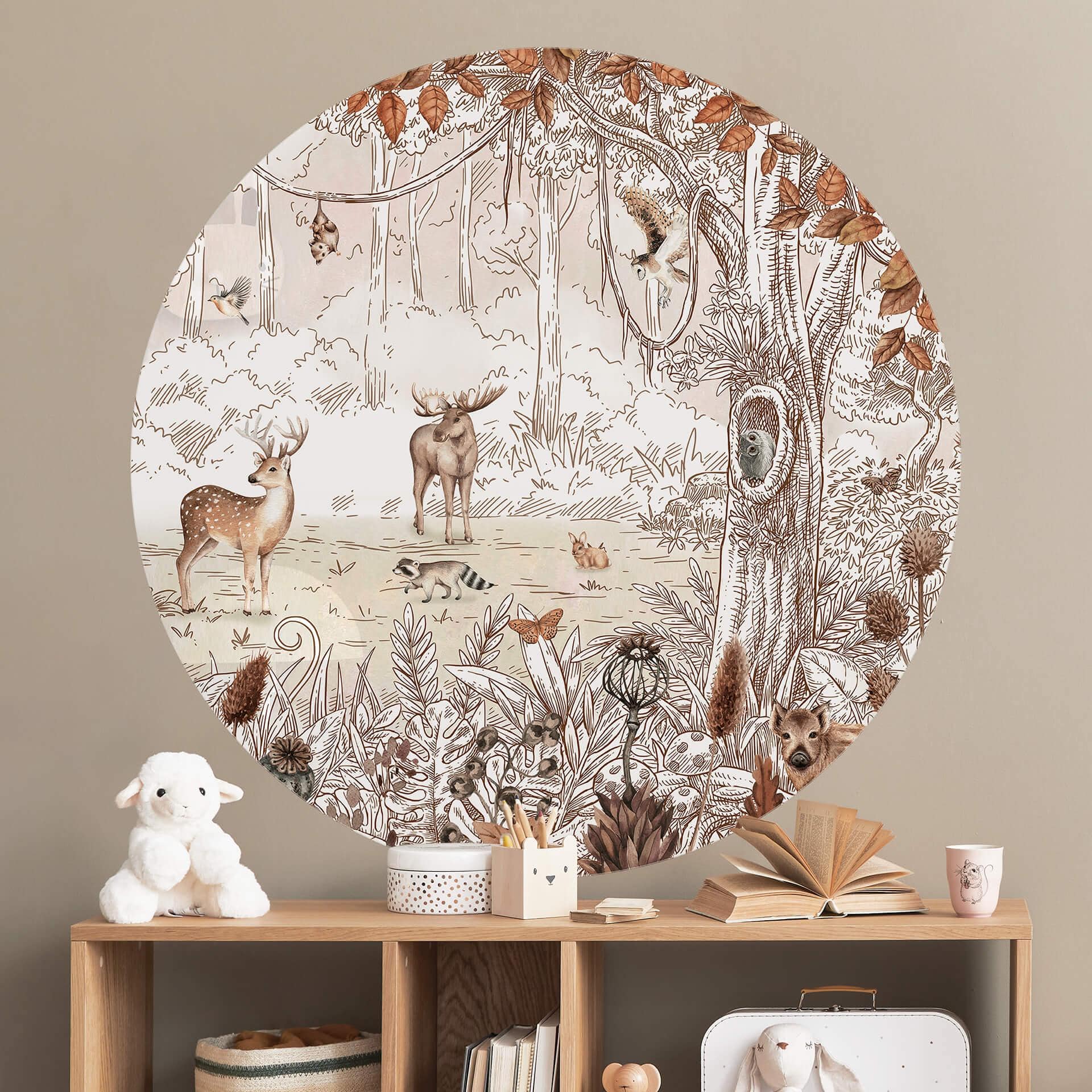 Wallsticker Kikki Belle - Skovens venner efterår - Rund