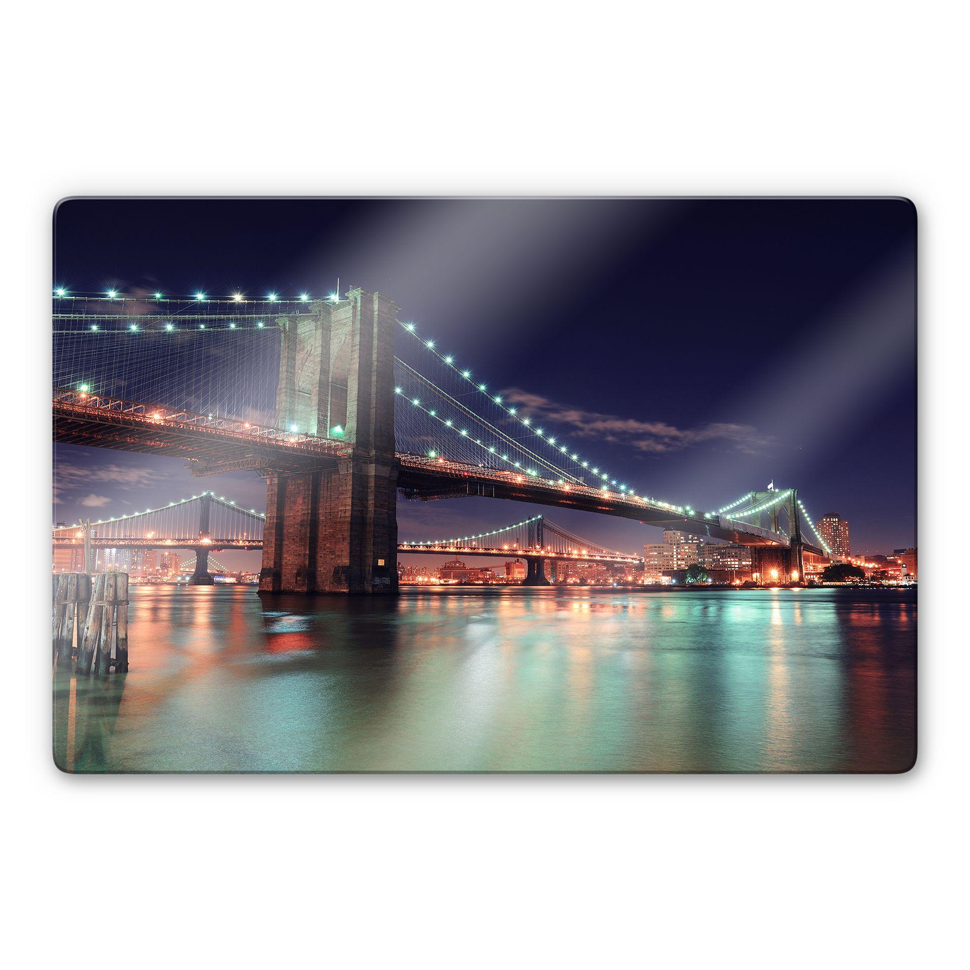 Glasbillede - Manhattan Bridge at Night 2