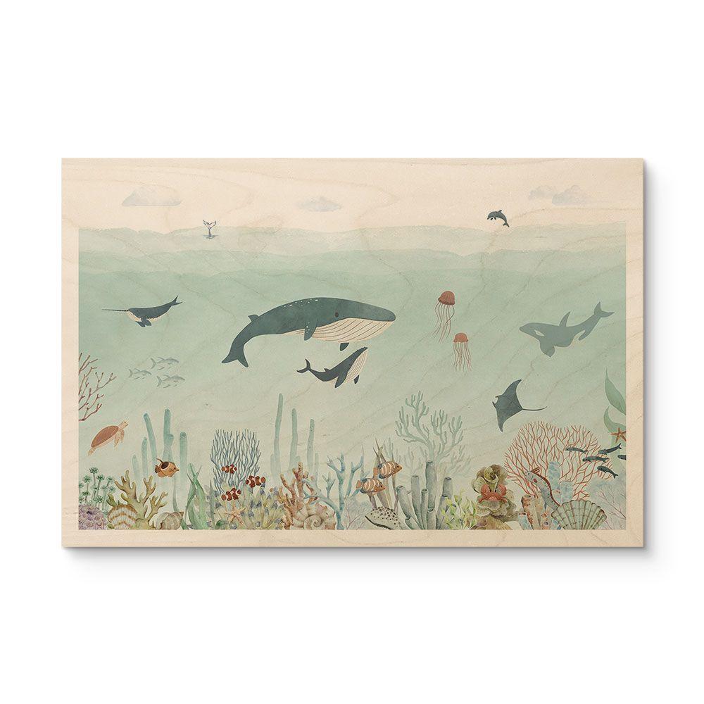 Cuadro de madera aventura submarina con animales marinos - Azul - Oliver Robins