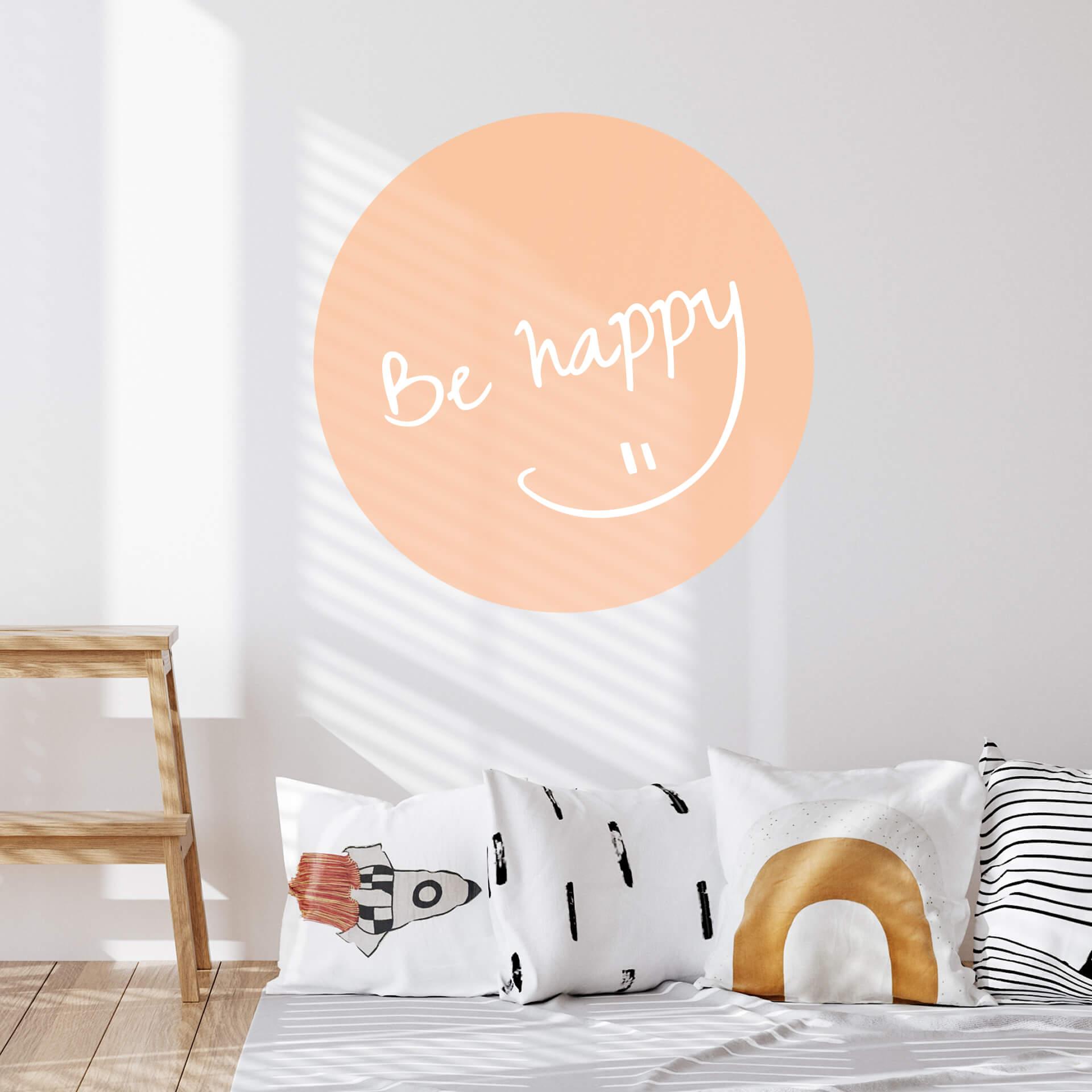 Vinilo decorativo Be happy color melocotón - Redondo