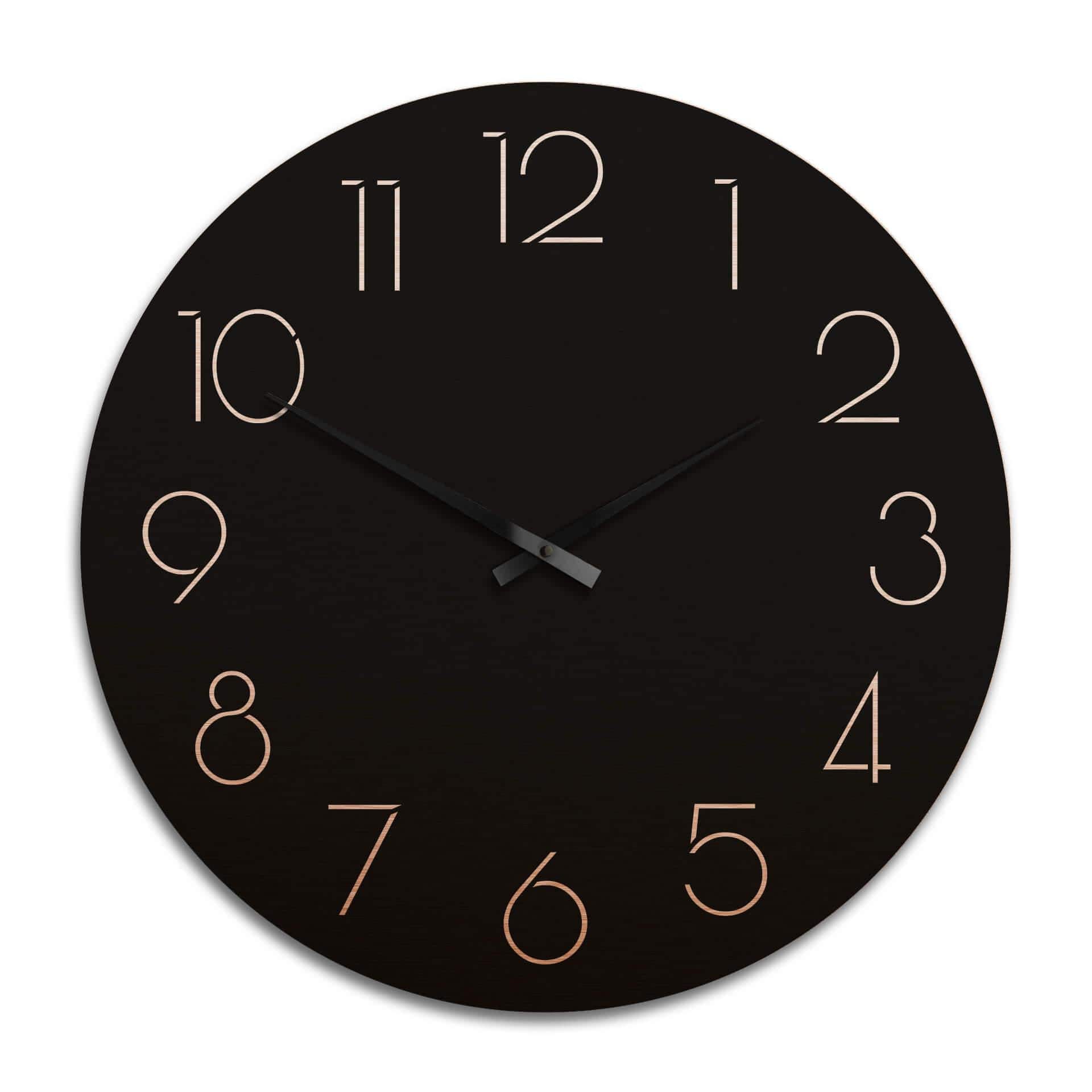 Horloge murale XXL en Alu-Dibond - Cuivrée - Moderne noire avec chiffres - Ø 70 cm