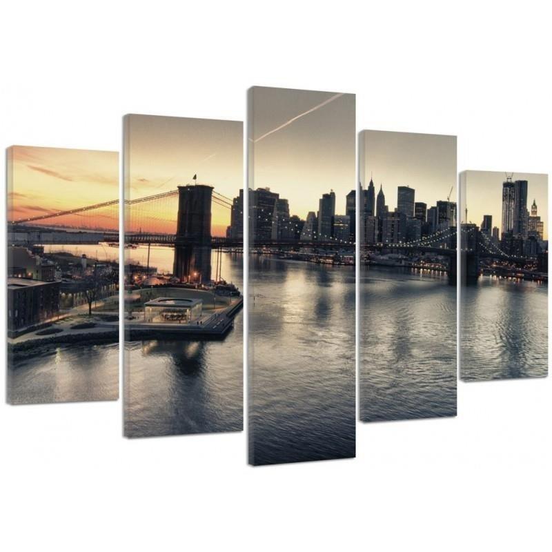 5 stykke lærredstryk, New York City Brooklyn Bridge